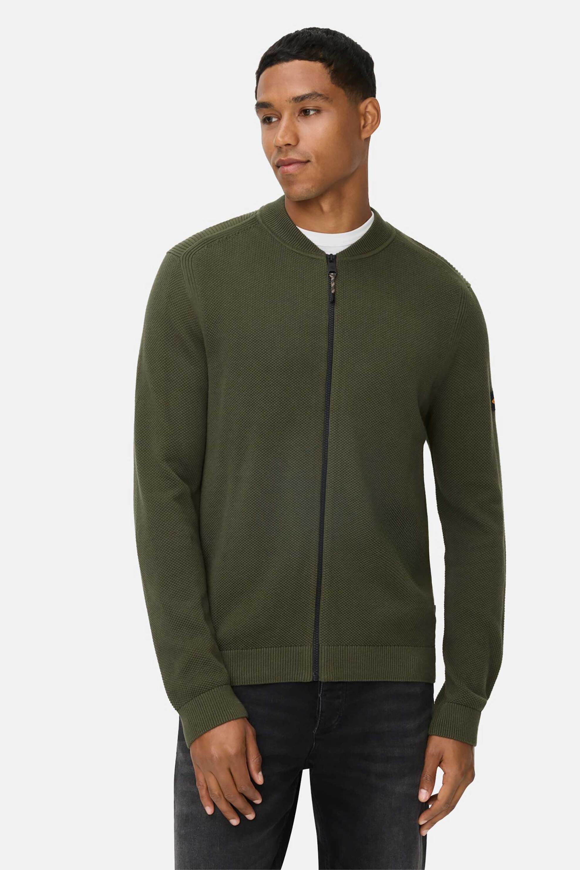 Camel Active ανδρική πλεκτή ζακέτα structured με monogram στο μανίκι Regular Fit - C252-409508-6K01 Χακί