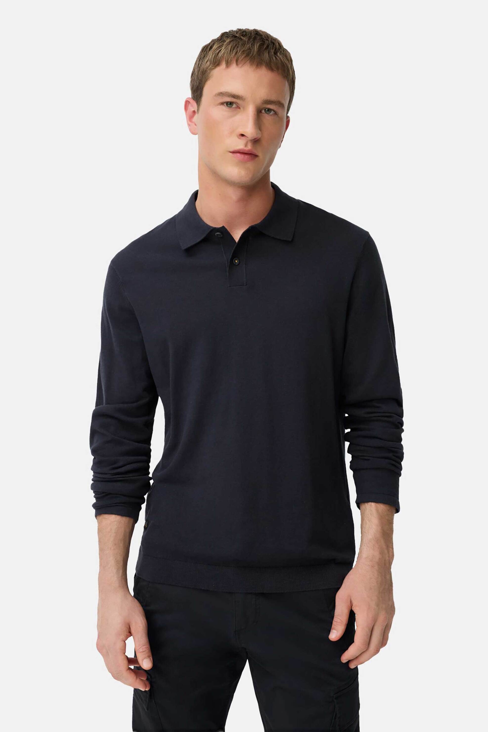 Camel Active ανδρική πλεκτή μπλούζα πόλο με κεντημένο monogram στο μανίκι Regular Fit - C252-409820-6K33 Μπλε Σκούρο