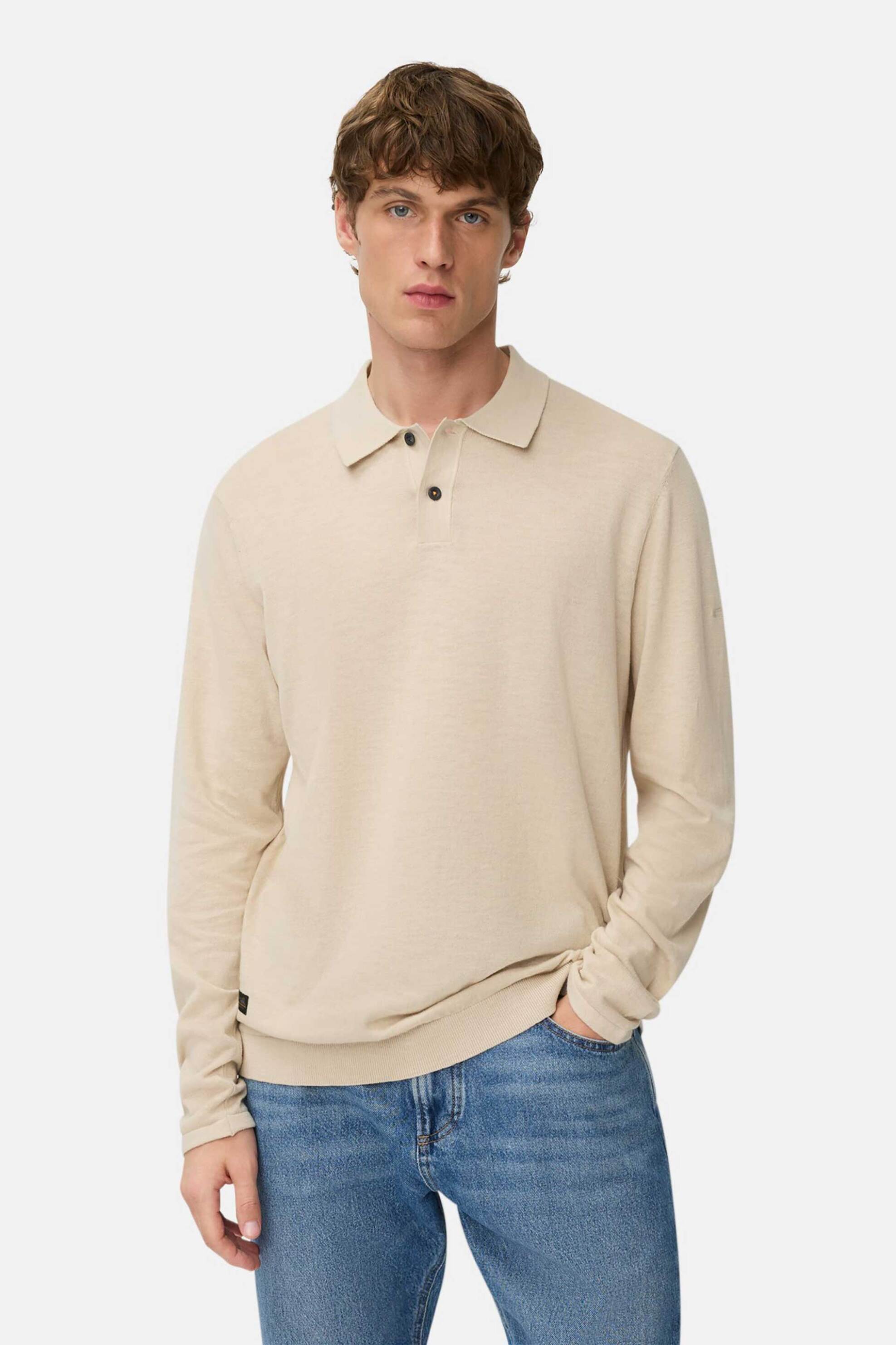 Camel Active ανδρική πλεκτή μπλούζα πόλο με κεντημένο monogram στο μανίκι Regular Fit - C252-409820-6K33 Μπεζ