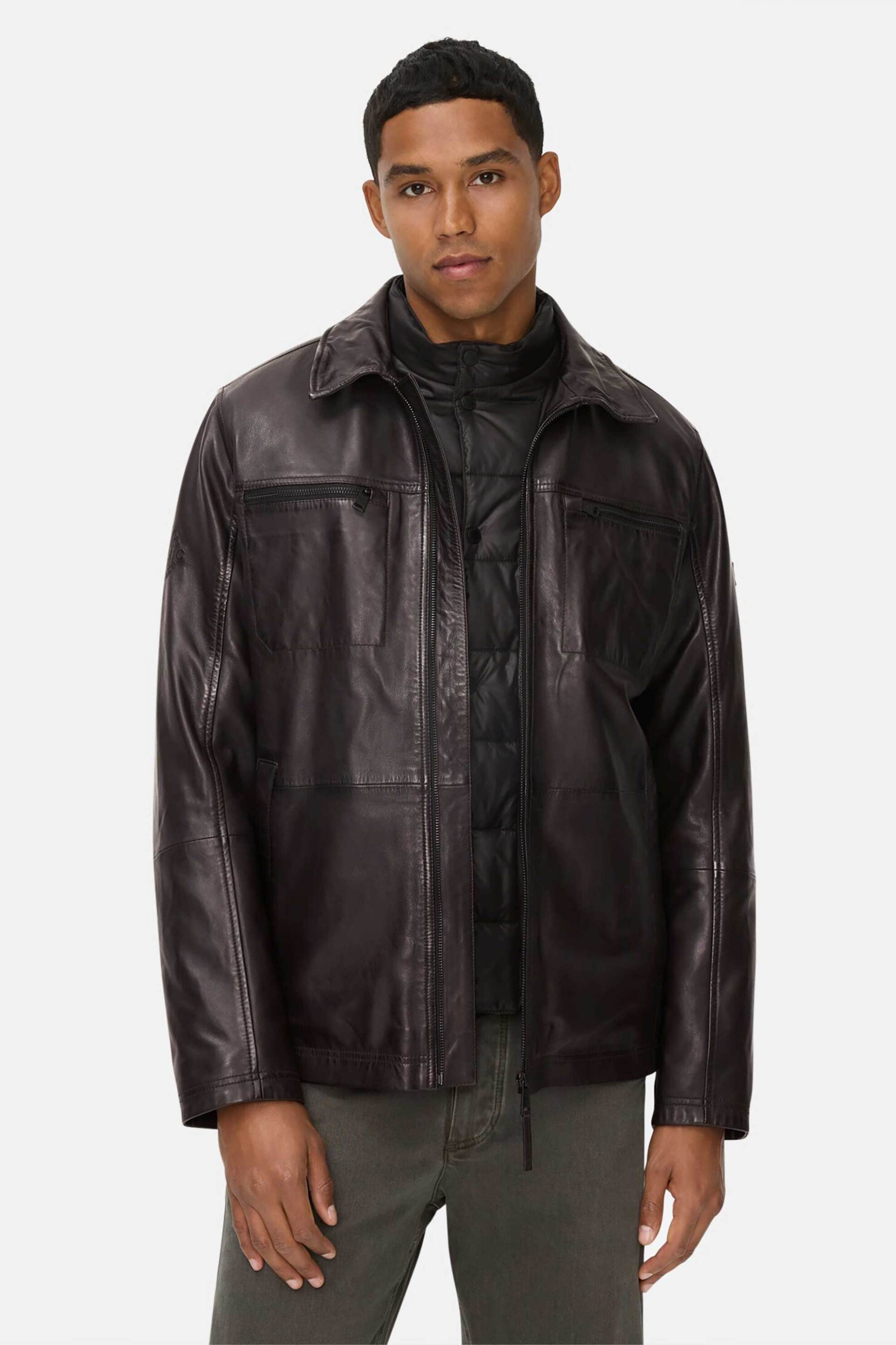 CAMEL ACTIVE Camel Active ανδρικό δερμάτινο μπουφάν με καπιτονέ επένδυση Regular Fit - C252-431220-6L23 Καφέ Σκούρο