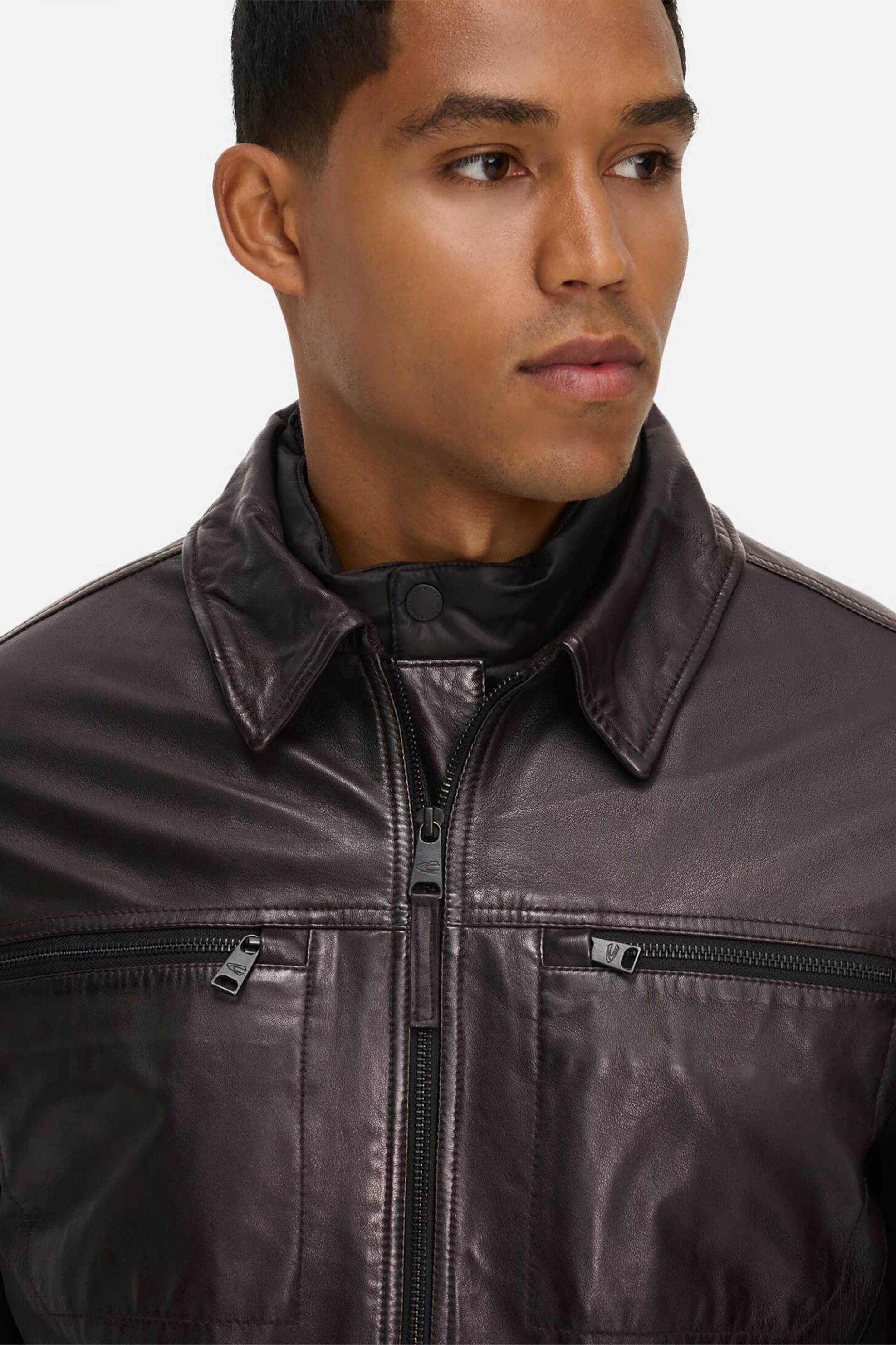 Camel Active ανδρικό δερμάτινο μπουφάν με καπιτονέ επένδυση Regular Fit - C252-431220-6L23 Καφέ Σκούρο φωτογραφία