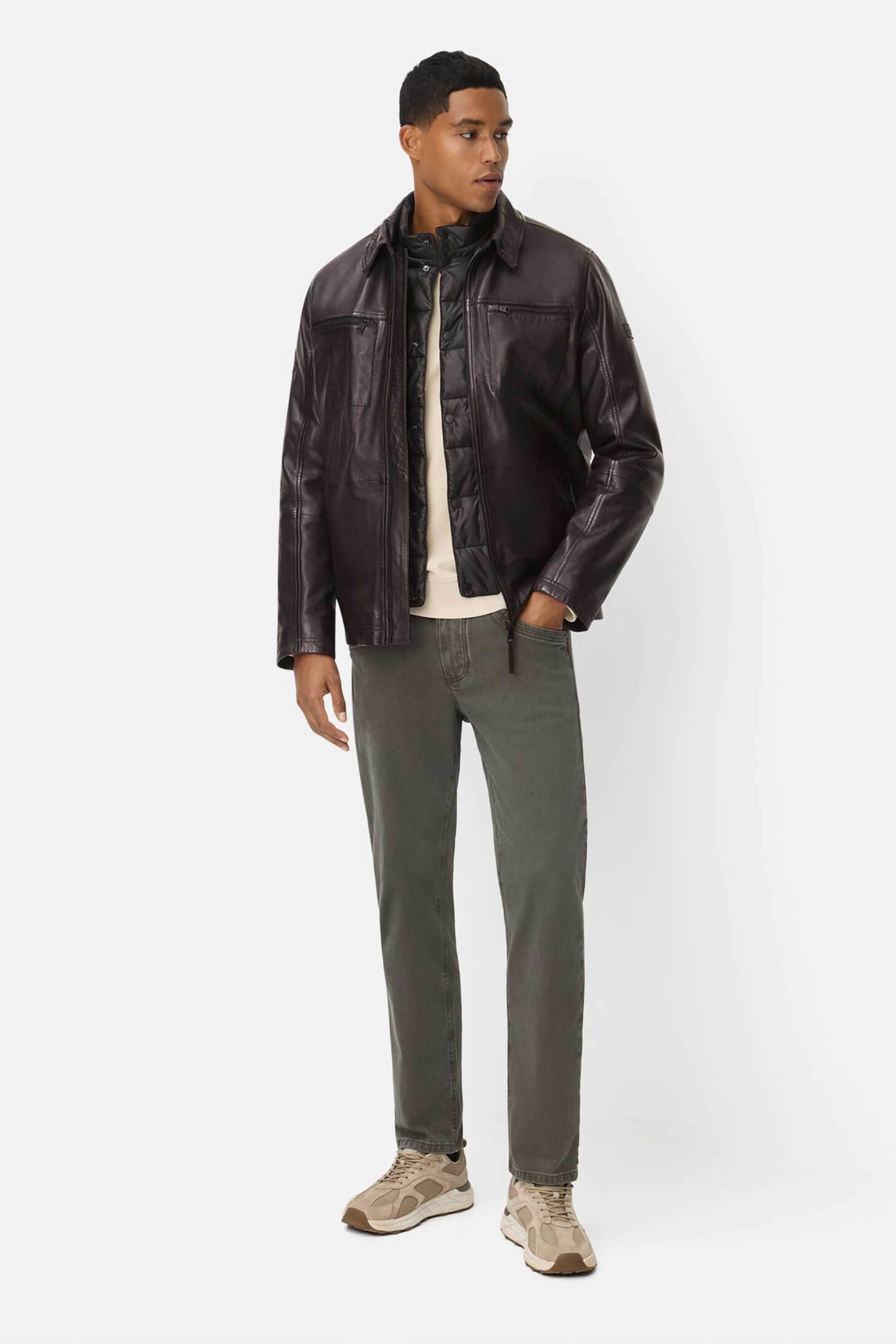 Camel Active ανδρικό δερμάτινο μπουφάν με καπιτονέ επένδυση Regular Fit - C252-431220-6L23 Καφέ Σκούρο φωτογραφία