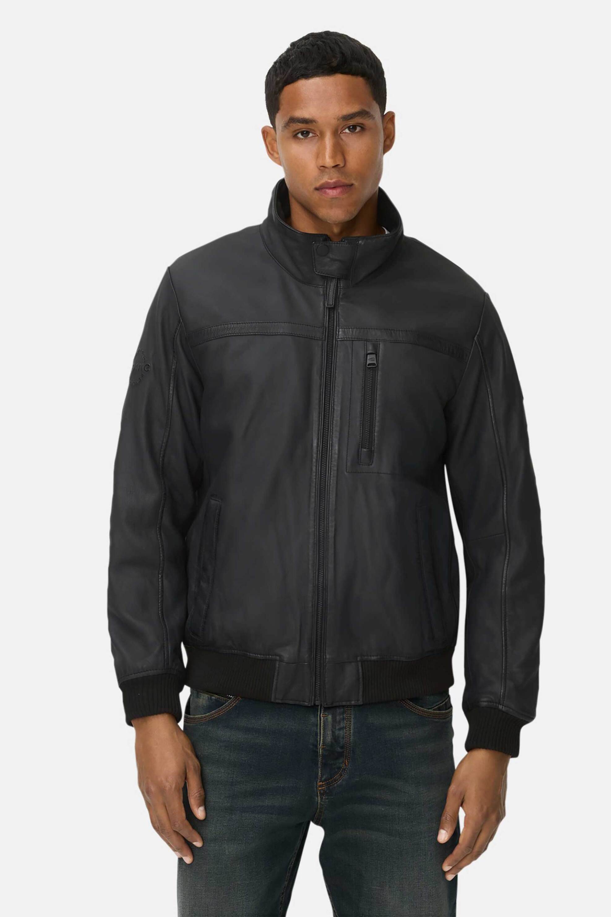 CAMEL ACTIVE Camel Active ανδρικό δερμάτινο μπουφάν με ψηλό λαιμό Regular Fit - C252-431250-6L35 Μαύρο