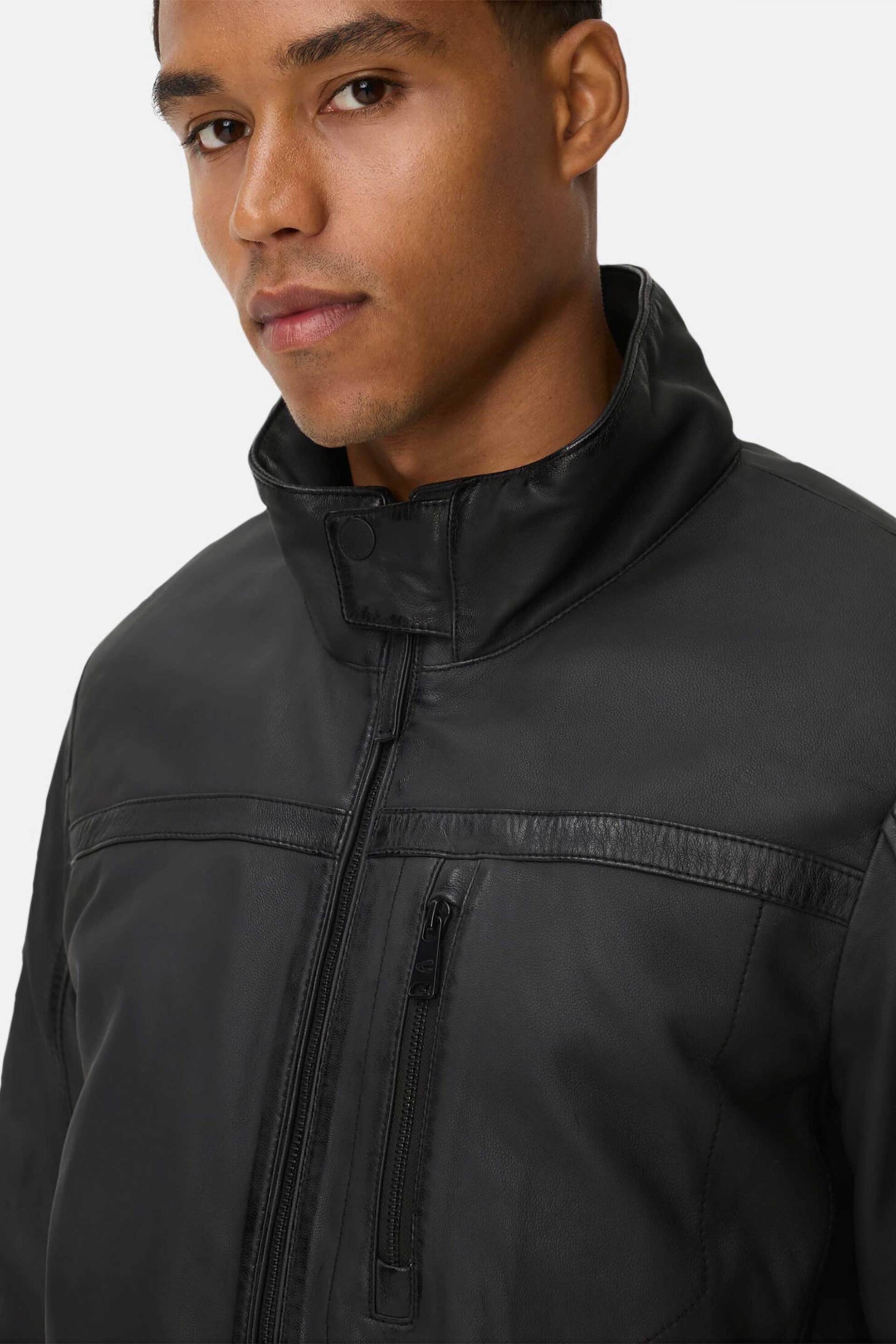 Camel Active ανδρικό δερμάτινο μπουφάν με ψηλό λαιμό Regular Fit - C252-431250-6L35 Μαύρο φωτογραφία