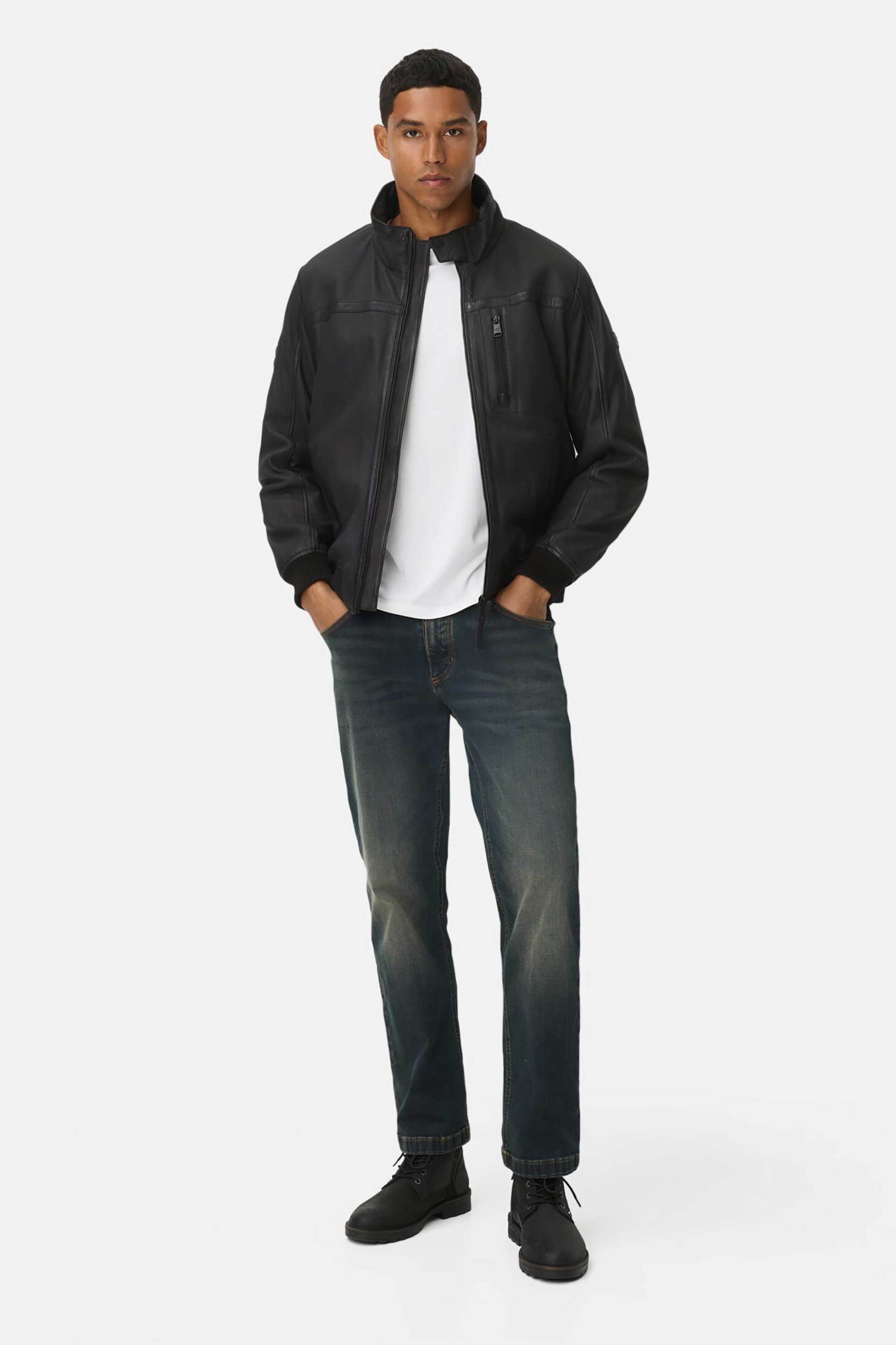 Camel Active ανδρικό δερμάτινο μπουφάν με ψηλό λαιμό Regular Fit - C252-431250-6L35 Μαύρο φωτογραφία