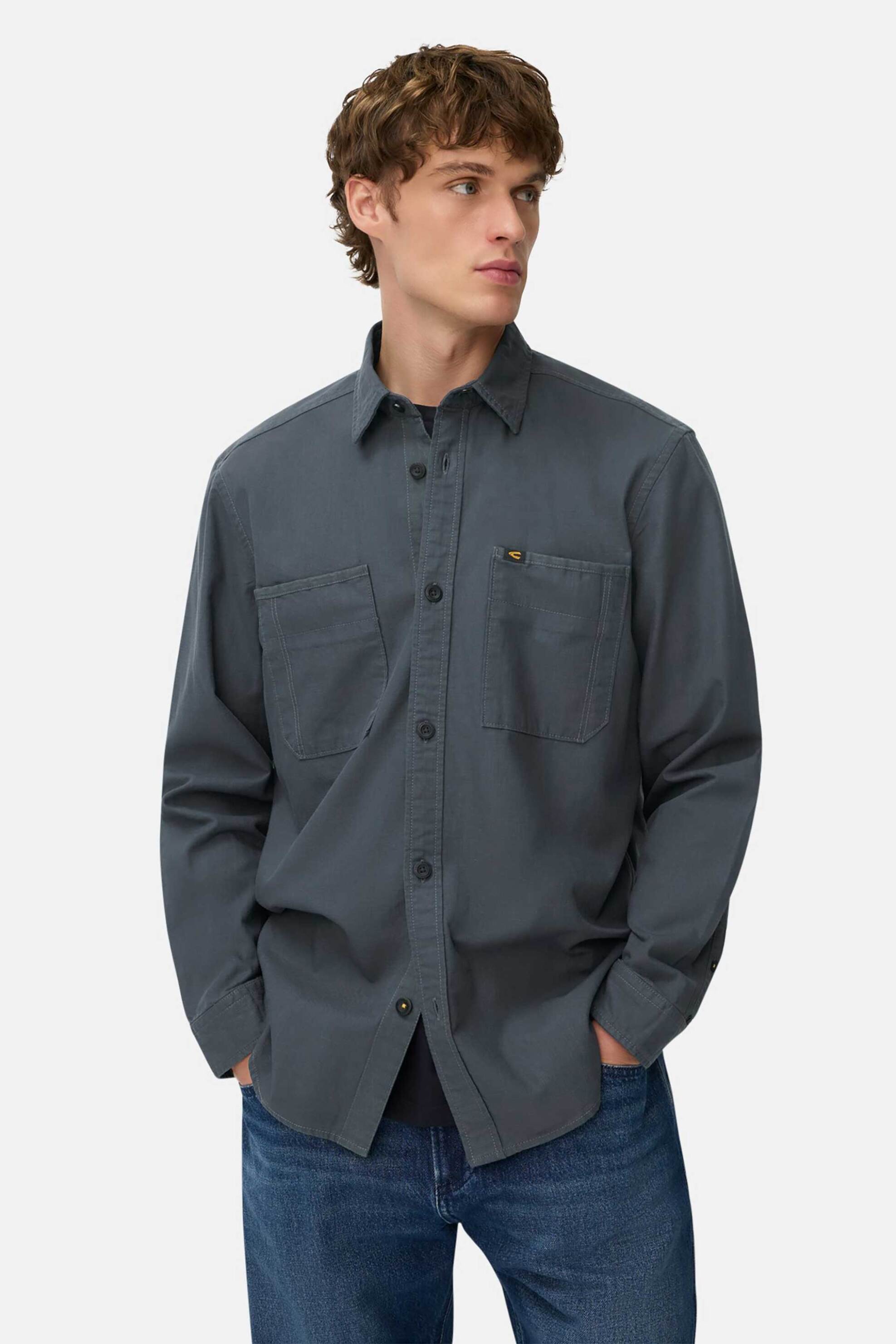 Camel Active ανδρικό πουκάμισο με τσέπες και λογότυπο Regular Fit - C252-409117-6S17 Μπλε Σκούρο