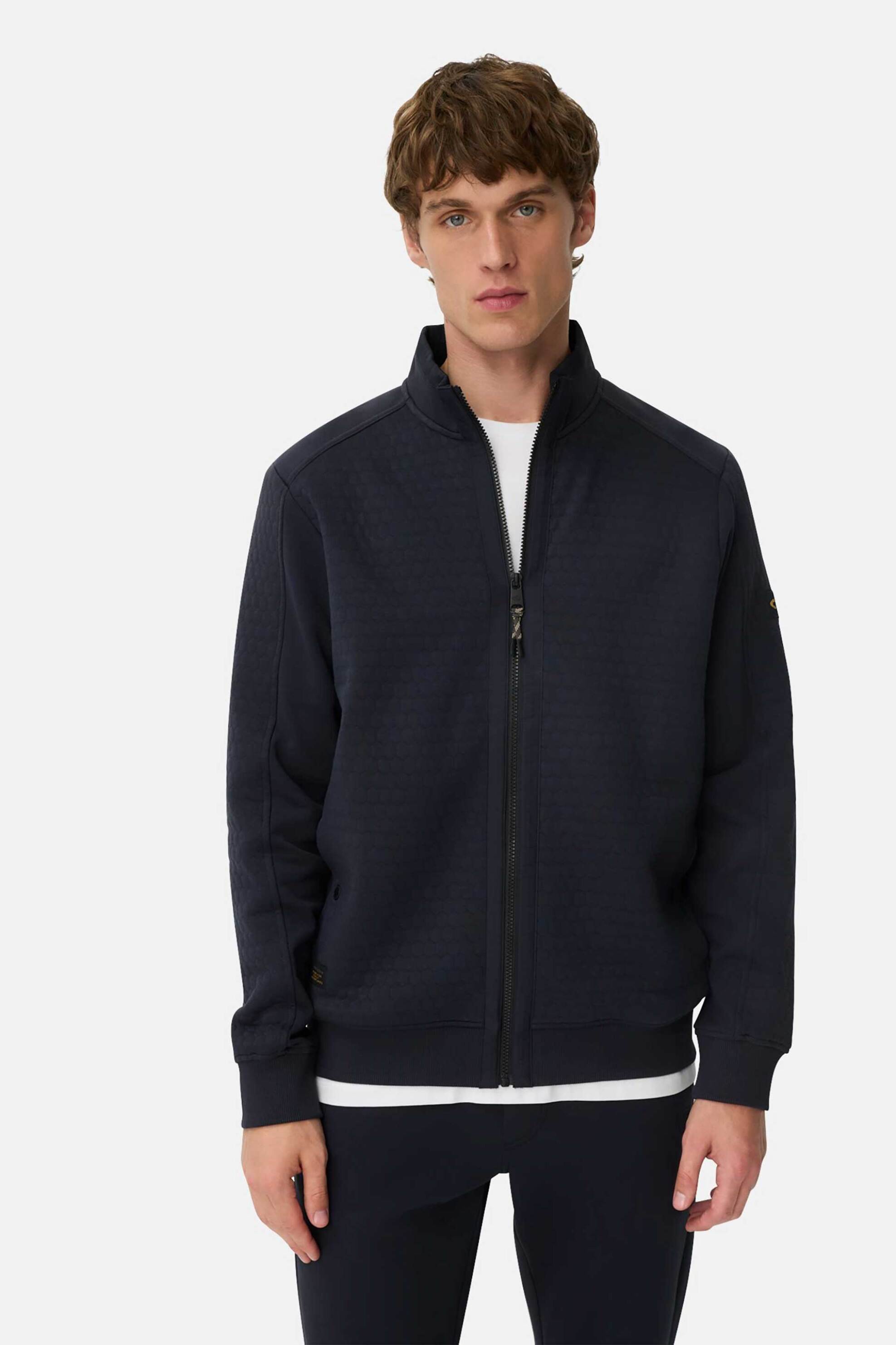 Camel Active ανδρική ζακέτα φούτερ με ψηλό λαιμό και monogram στο μανίκι Regular Fit - C252-409401-6W20 Μπλε Σκούρο