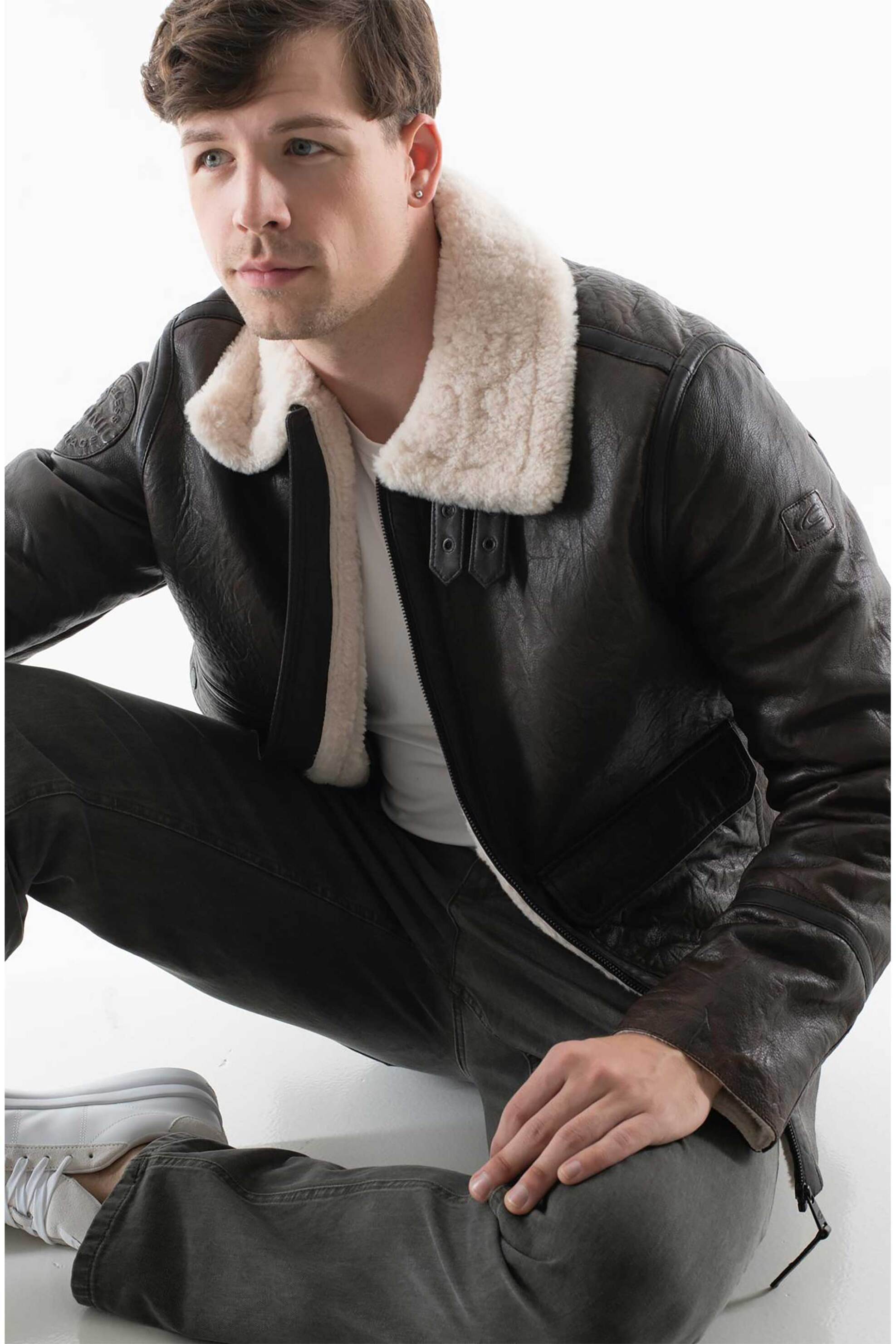 Camel Active ανδρικό δερμάτινο μπουφάν με μπουκλέ γιακά και επένδυση Regular Fit - C252-431310-6L36 Καφέ Σκούρο φωτογραφία