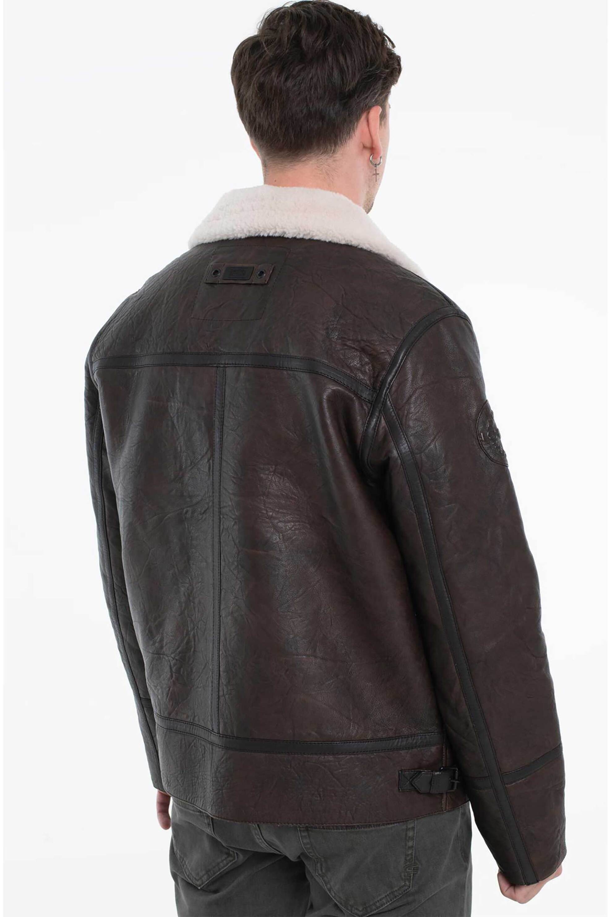 Camel Active ανδρικό δερμάτινο μπουφάν με μπουκλέ γιακά και επένδυση Regular Fit - C252-431310-6L36 Καφέ Σκούρο φωτογραφία