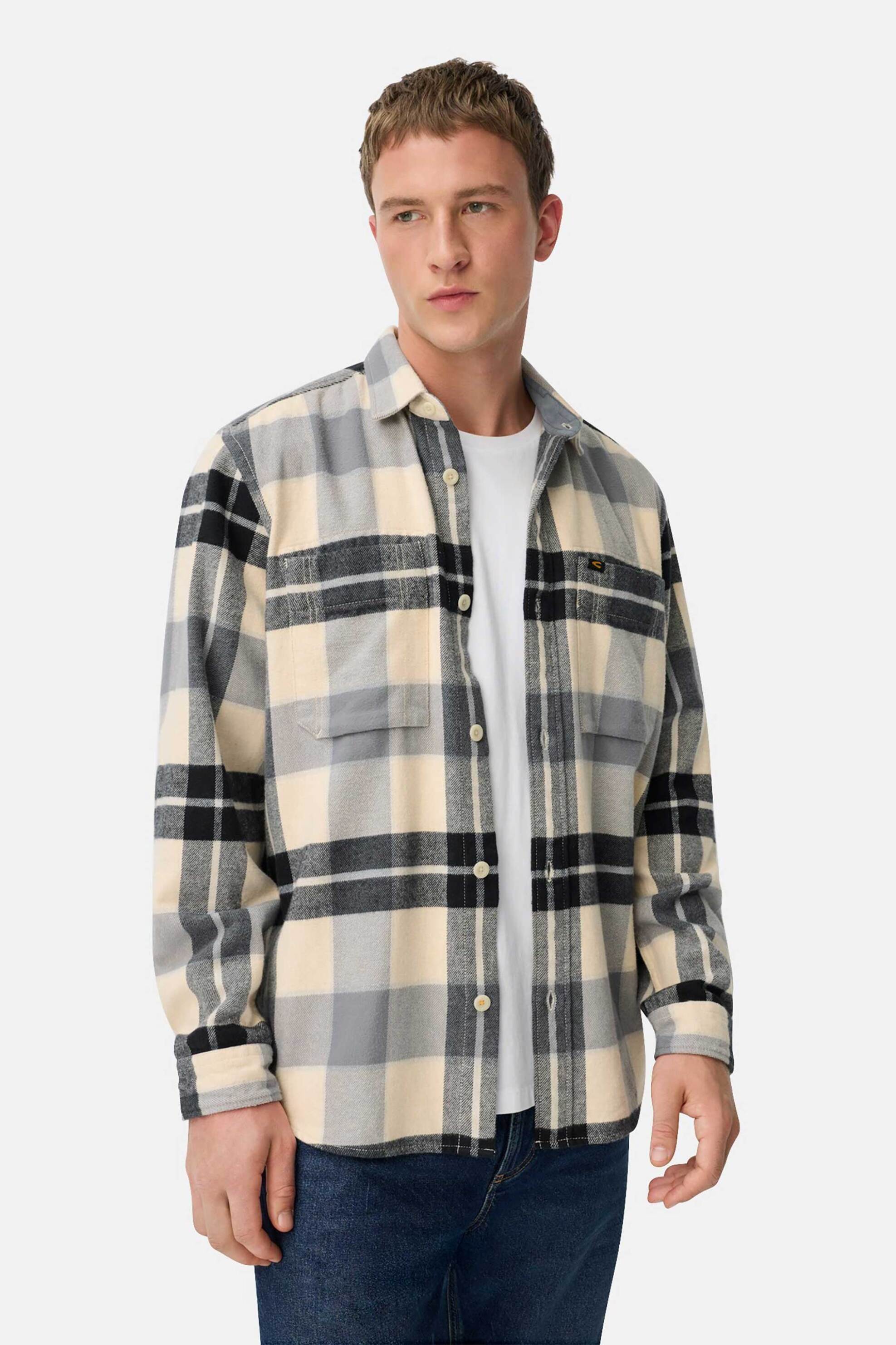 Camel Active ανδρικό πουκάμισο flannel με καρό σχέδιο και τσέπες Regular Fit - C252-409147-6S47 Μπλε Σκούρο