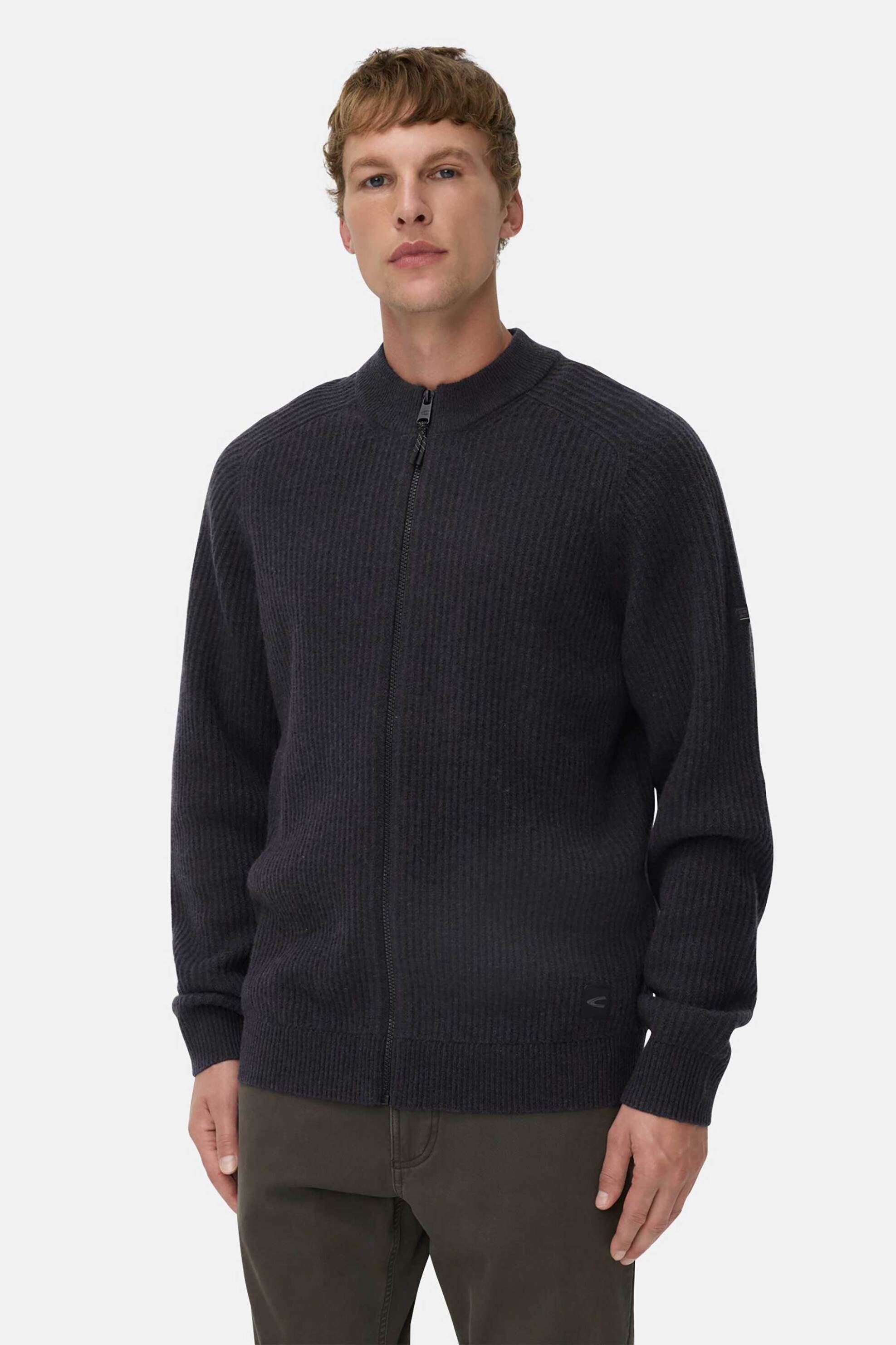 Camel Active ανδρική μάλλινη ζακέτα ribbed Regular Fit - C252-409501-6K27 Μπλε Σκούρο