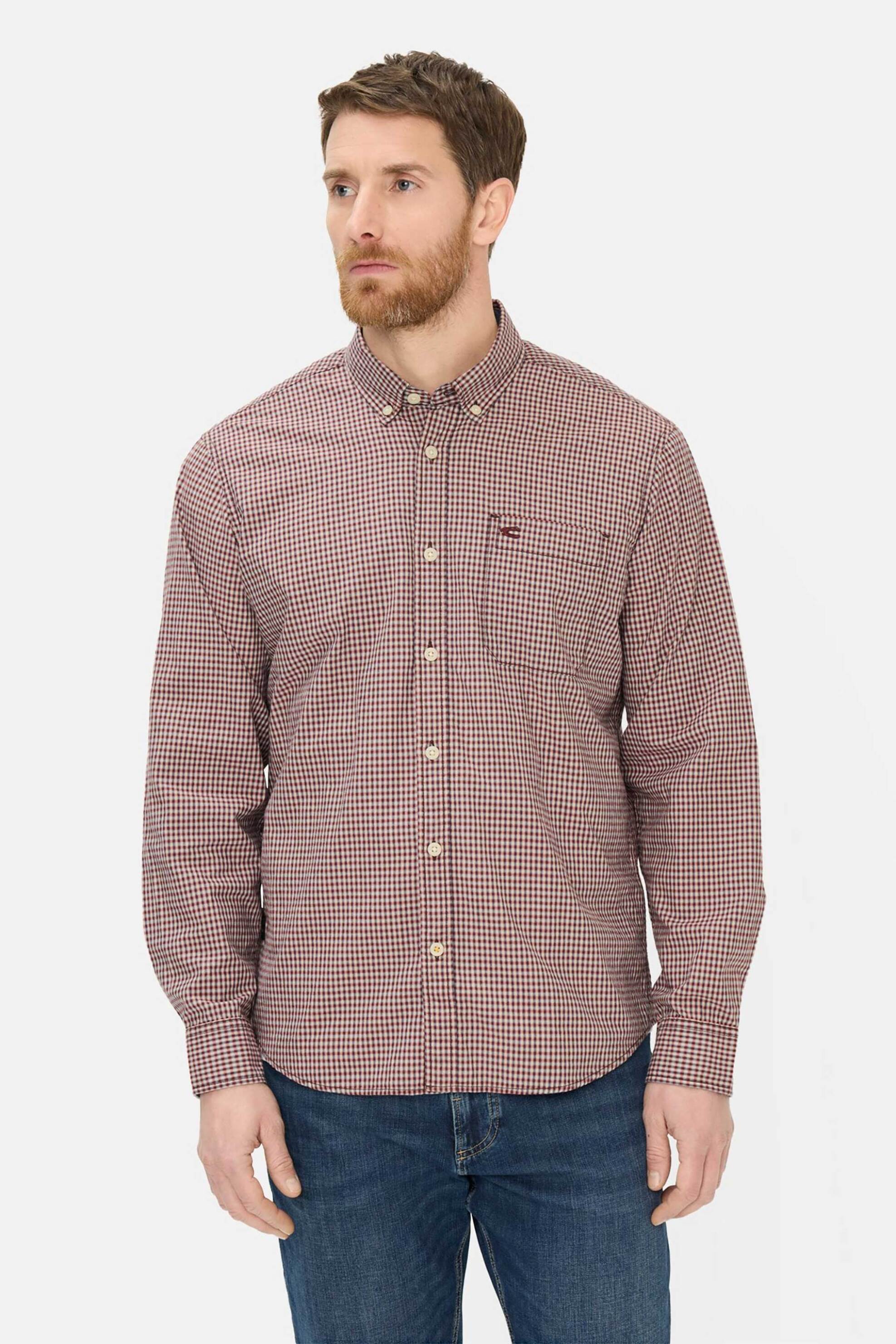 Camel Active ανδρικό πουκάμισο button down με καρό σχέδιο και τσέπη με monogram Regular Fit - C261-409103-7S03 Κεραμιδί