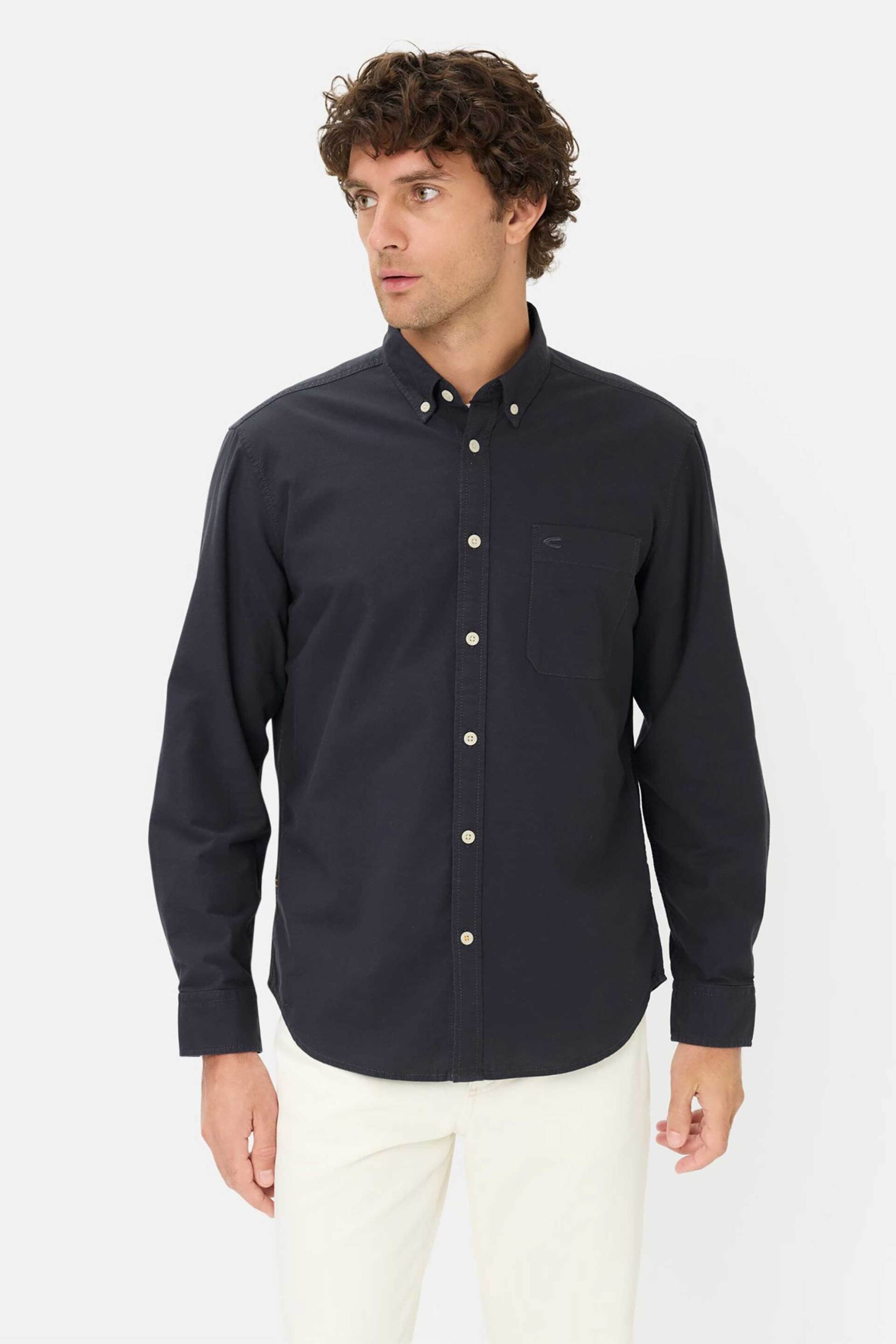 Camel Active ανδρικό πουκάμισο button down με τσέπη και monogram Regular Fit - C261-409105-7S05 Μπλε Σκούρο