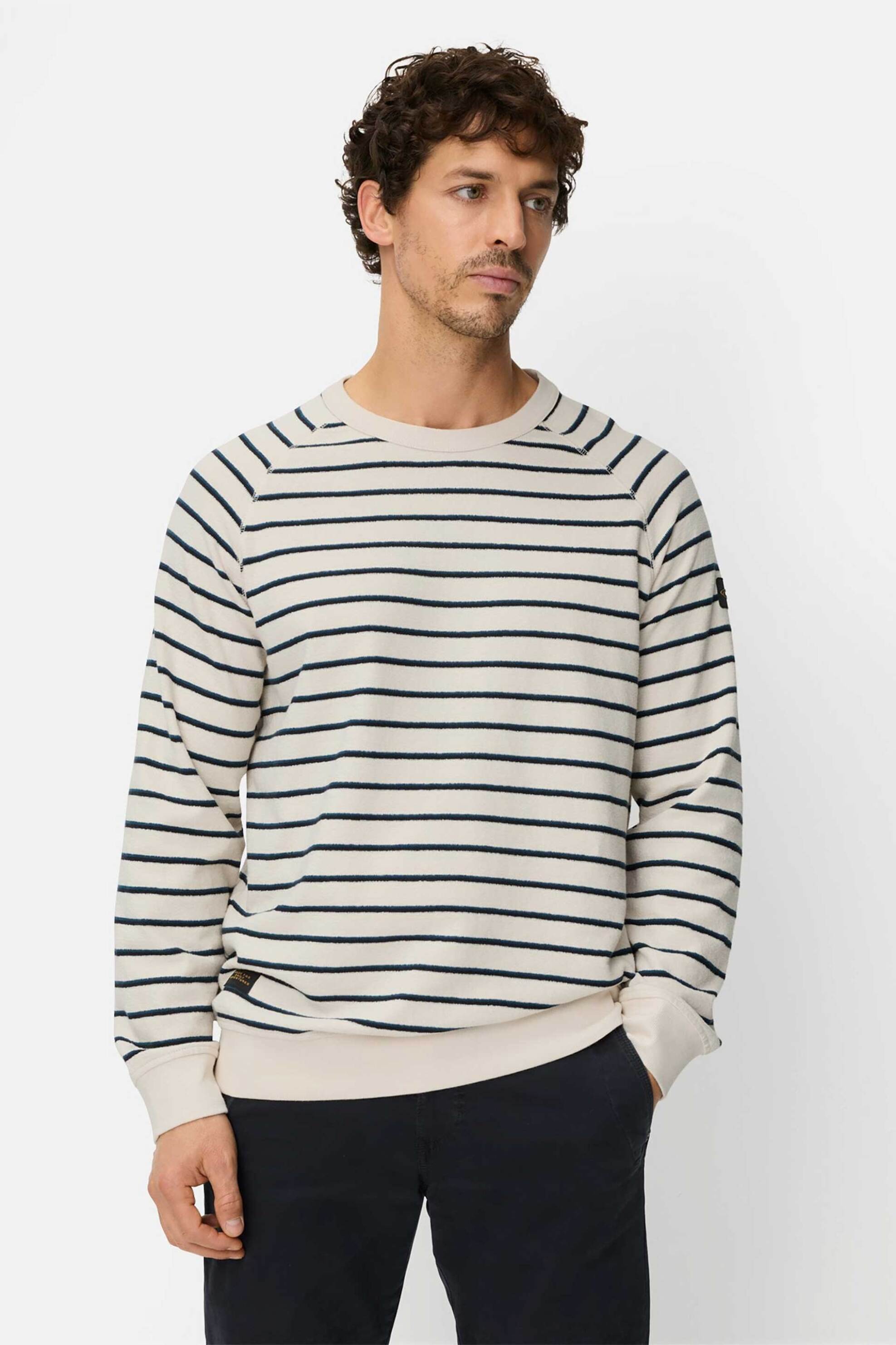 Camel Active ανδρική μπλούζα φούτερ με ριγέ σχέδιο Regular Fit - C261-409400-7W61 Υπόλευκο