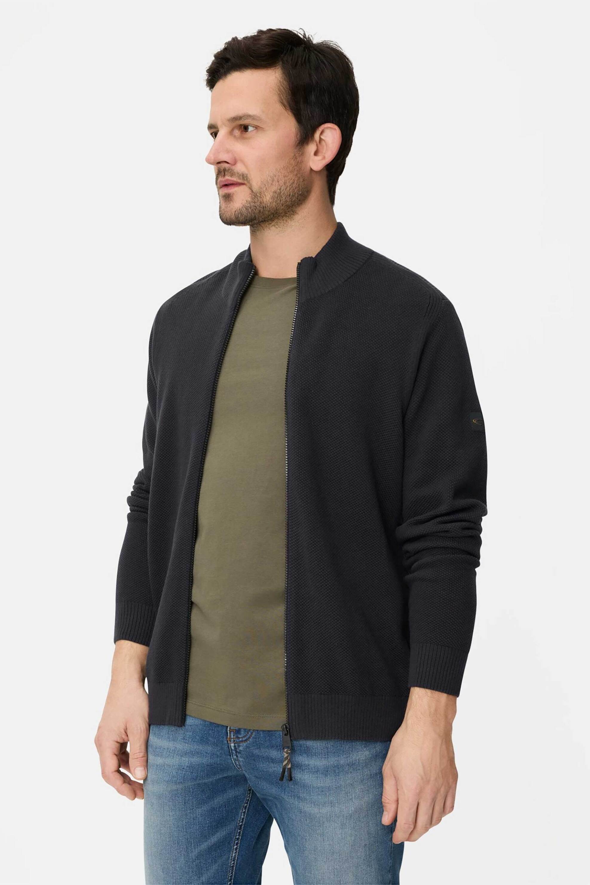 Camel Active ανδρική πλεκτή ζακέτα structured με ψηλό λαιμό Regular Fit - C261-409501-7K01 Μπλε Σκούρο