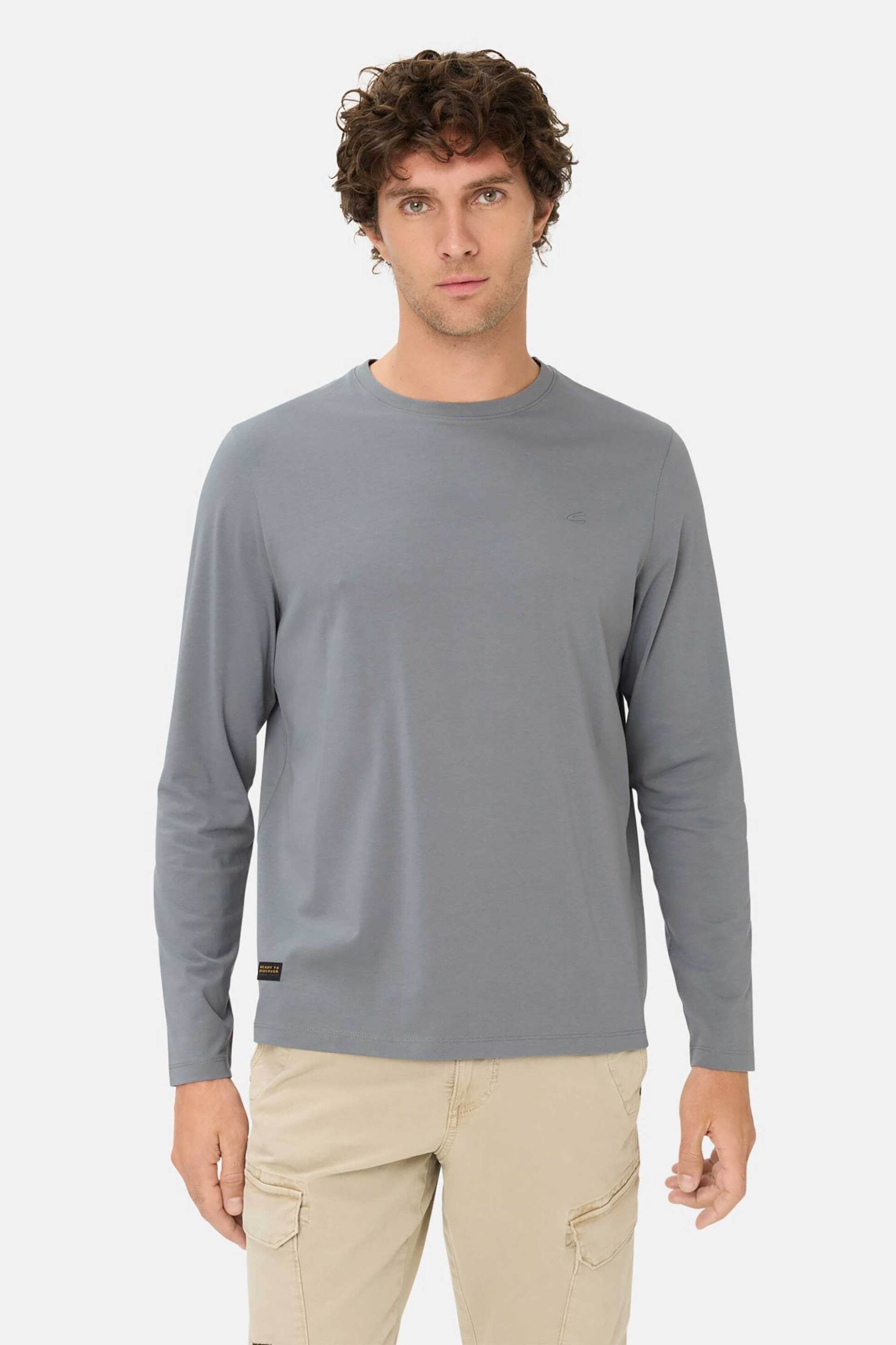 Camel Active ανδρική μακρυμάνικη μπλούζα με κεντημένο monogram Regular Fit - C261-409600-7T06 Γκρι