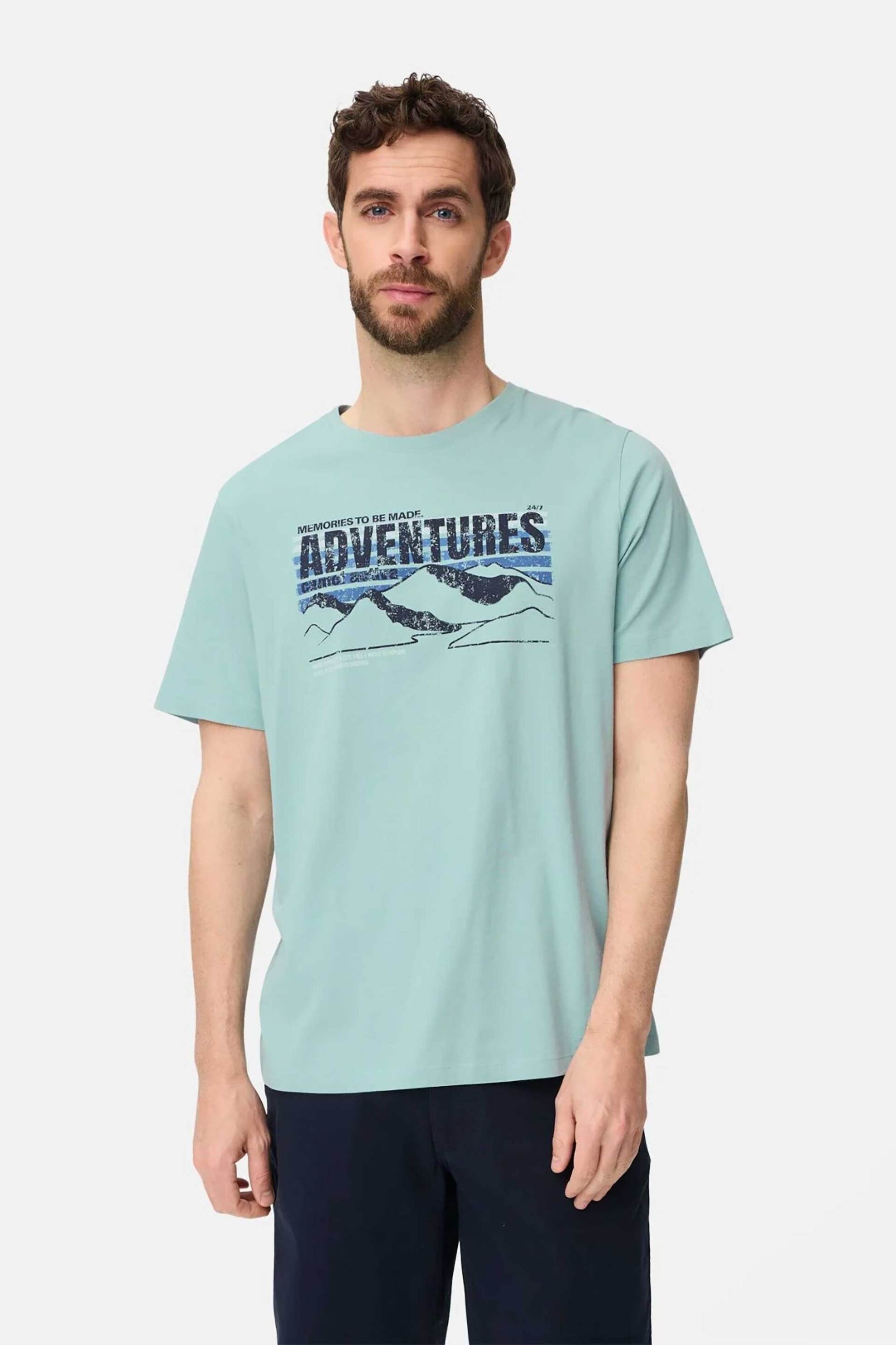 Camel Active ανδρικό T-shirt με monogram print Regular Fit - C261-409700-7T02 Πράσινο Aqua