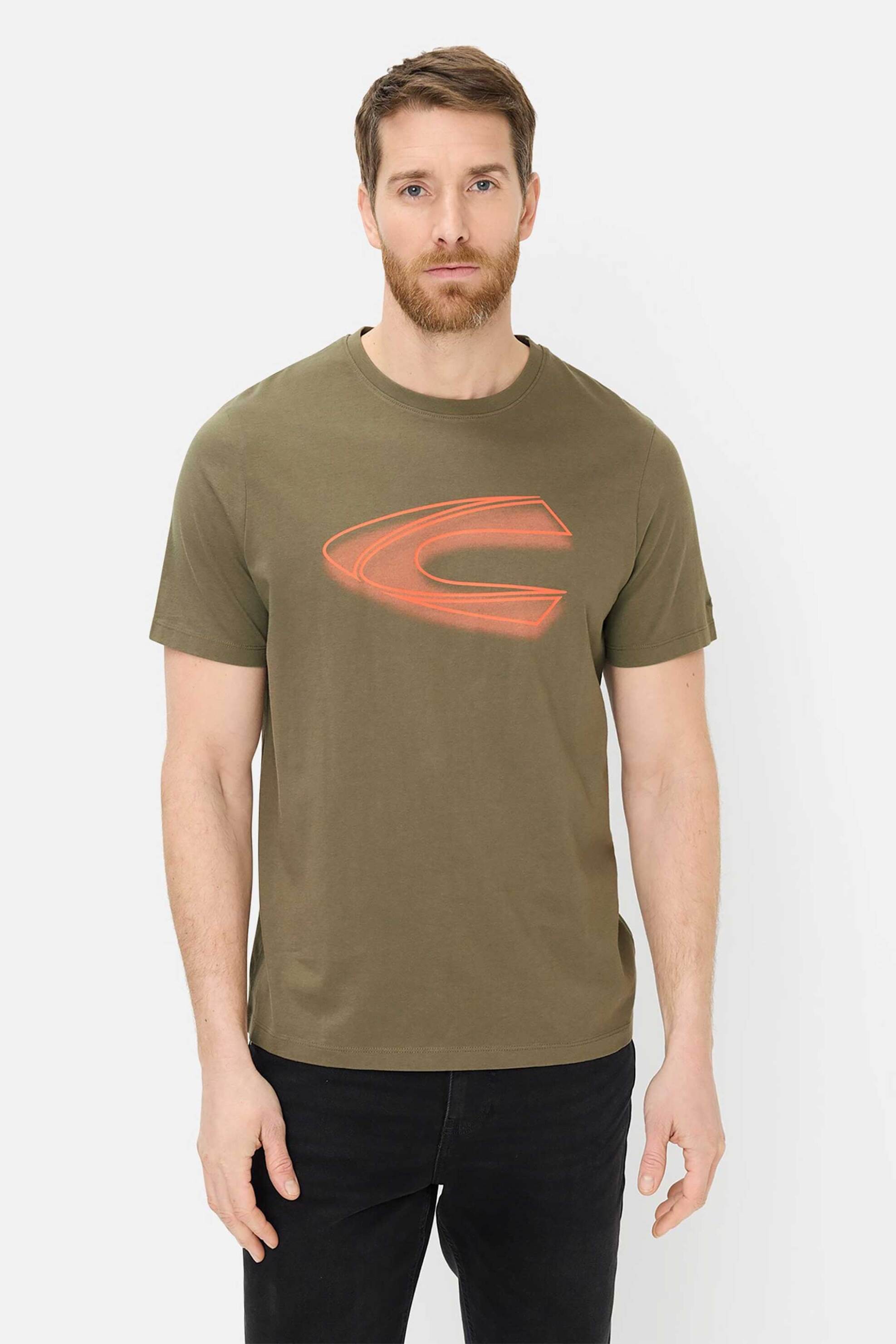 Camel Active ανδρικό T-shirt με monogram print Regular Fit - C261-409700-7T02 Λαδί