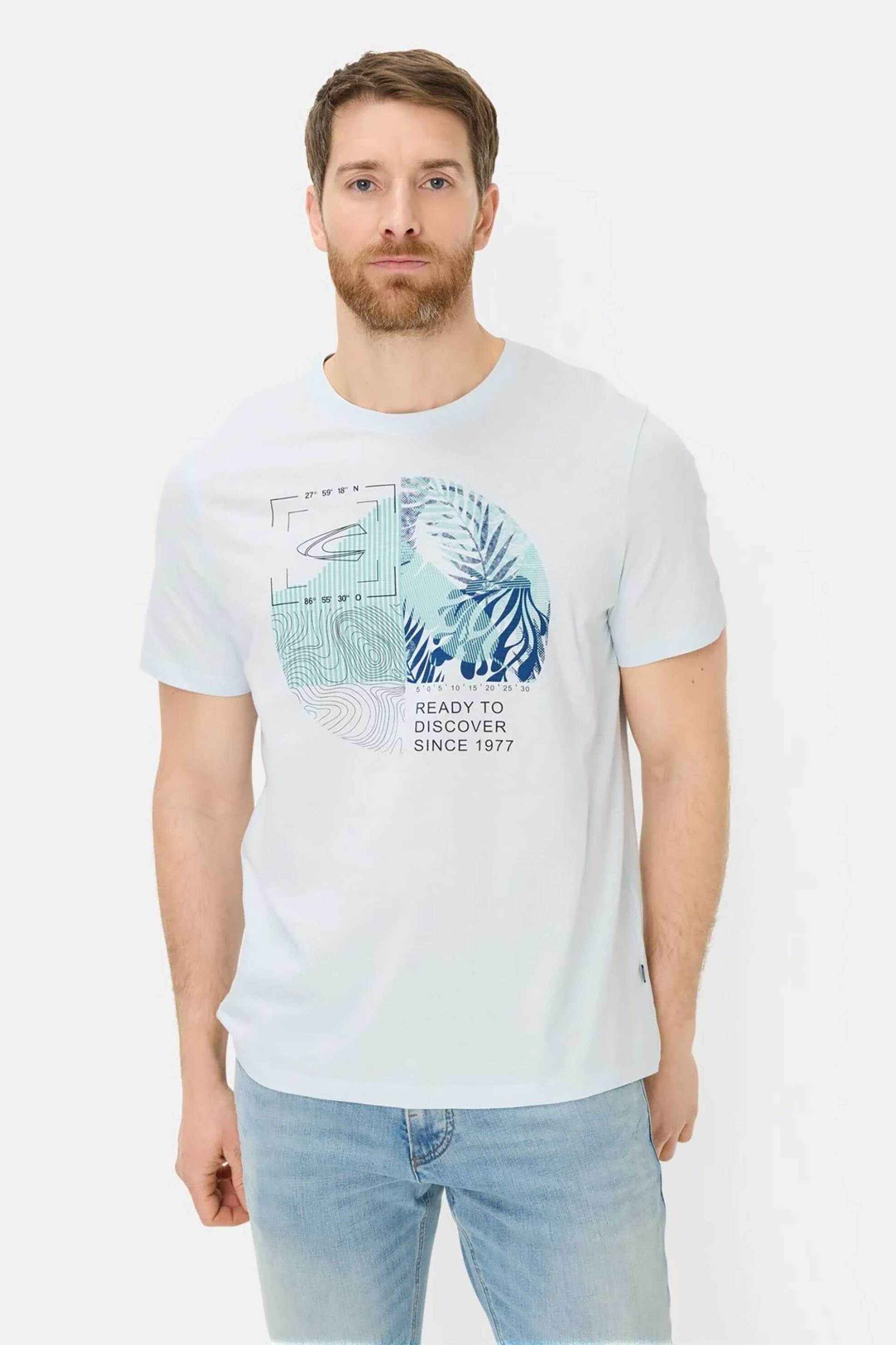 Camel Active ανδρικό T-shirt με lettering Relaxed Fit - C261-409700-7T17 Σιελ