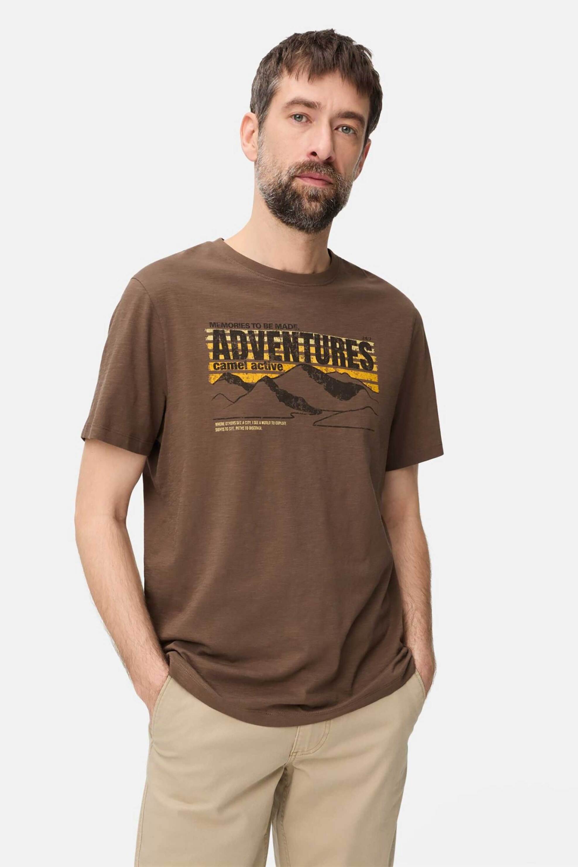 Camel Active ανδρικό T-shirt με lettering Relaxed Fit - C261-409700-7T17 Καφέ