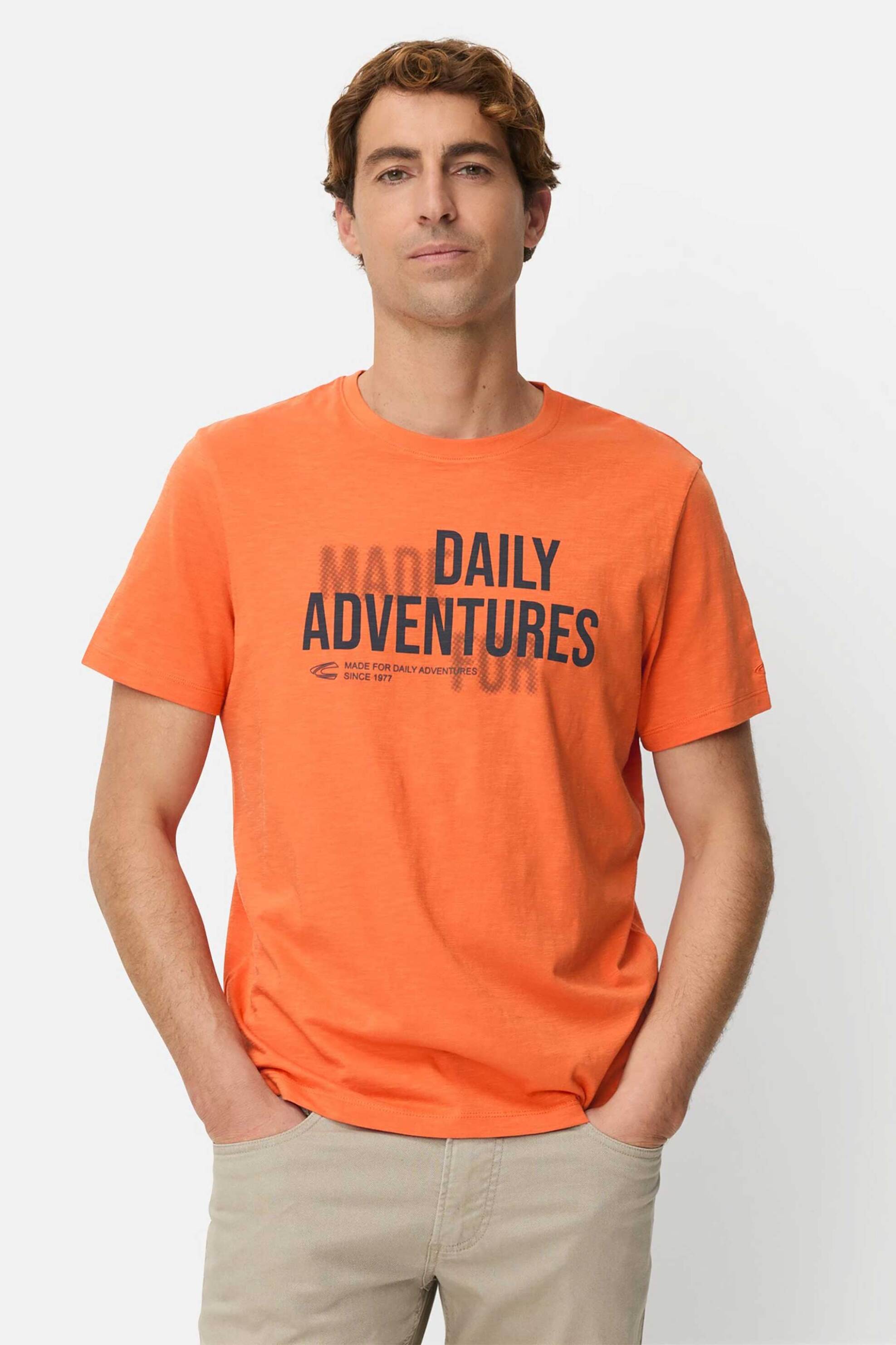 Camel Active ανδρικό T-shirt με lettering Relaxed Fit - C261-409700-7T17 Πορτοκαλί