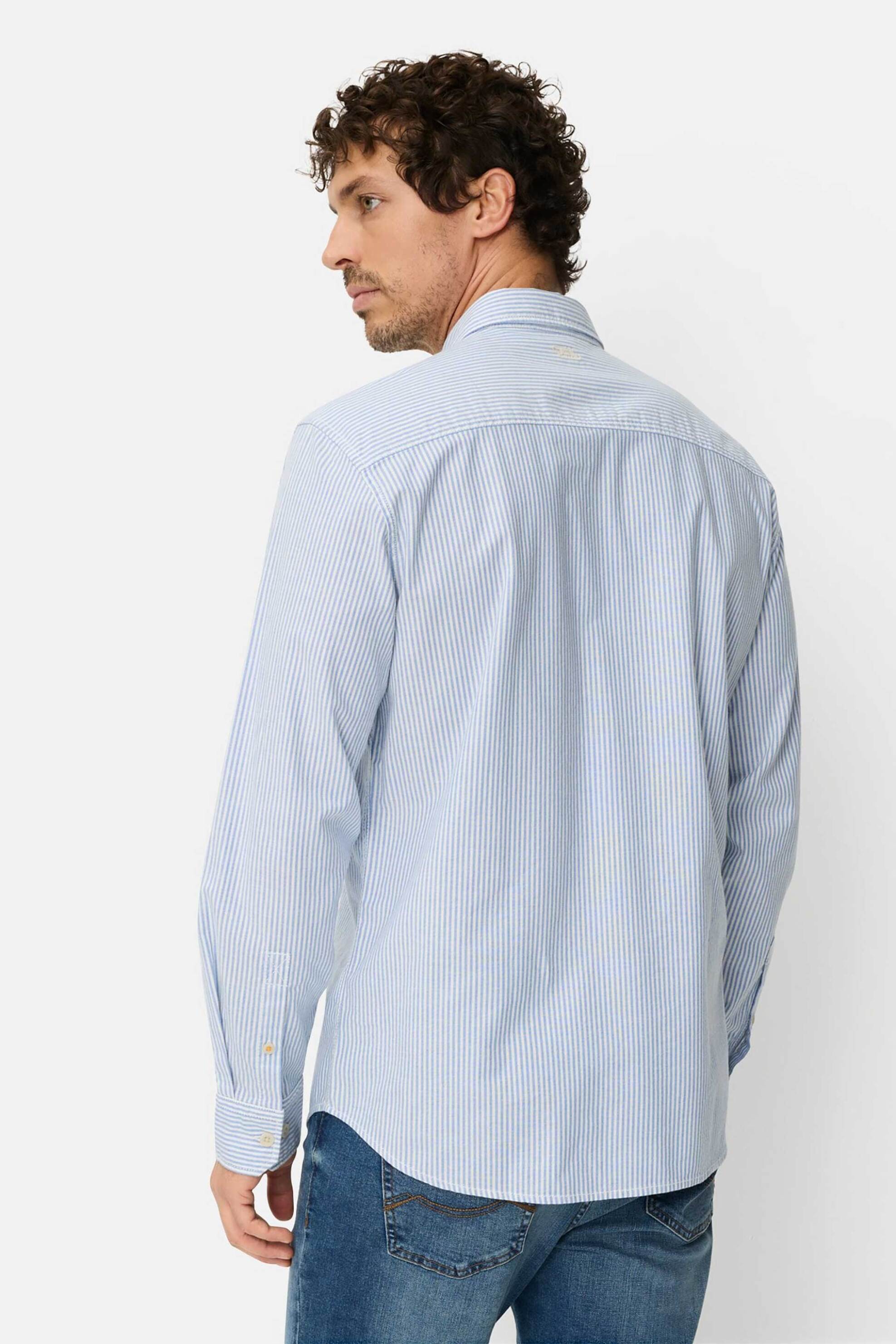 Camel Active Ανδρικό Πουκάμισο Button Down με Ριγέ Σχέδιο Και Τσέπη Κεντημένο Monogram Regular Fit - C261Nos-409106-9S06 Μπλε Ανοιχτό