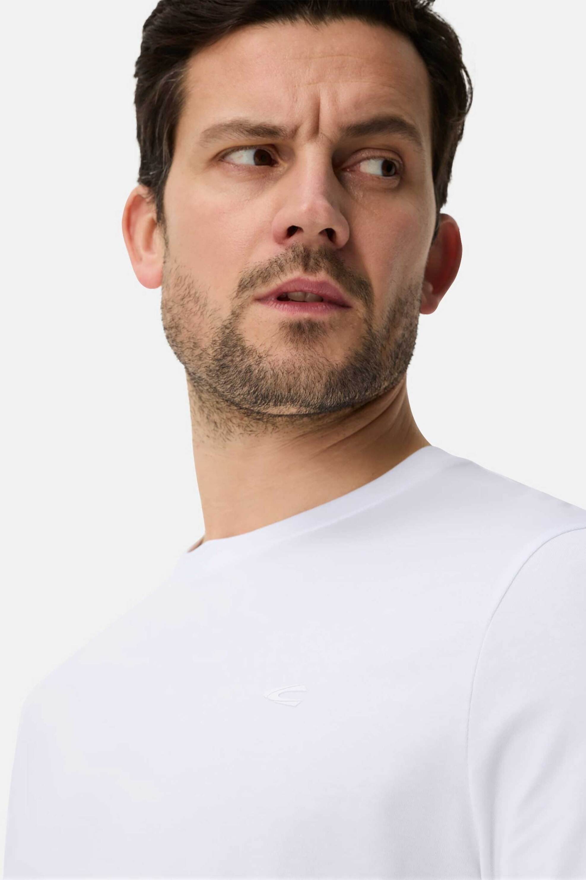 Camel Active ανδρικό T-shirt με κεντημένο monogram Regular Fit - C261NOS-409700-9T87 Λευκό φωτογραφία