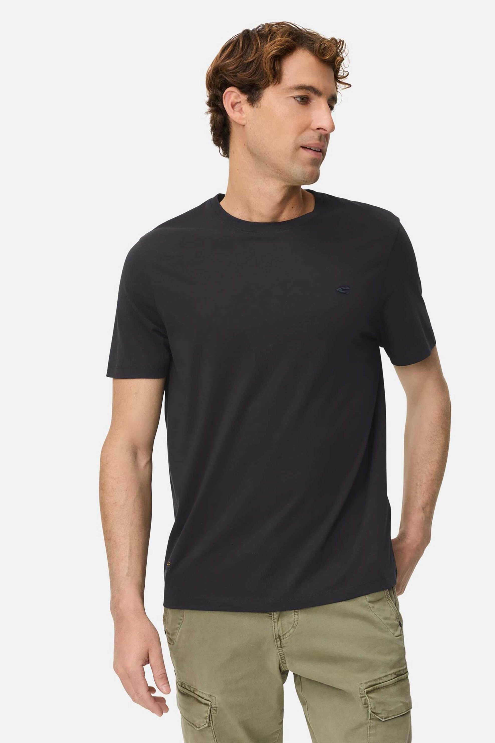 Camel Active ανδρικό T-shirt με κεντημένο monogram Regular Fit - C261NOS-409700-9T87 Μπλε Σκούρο