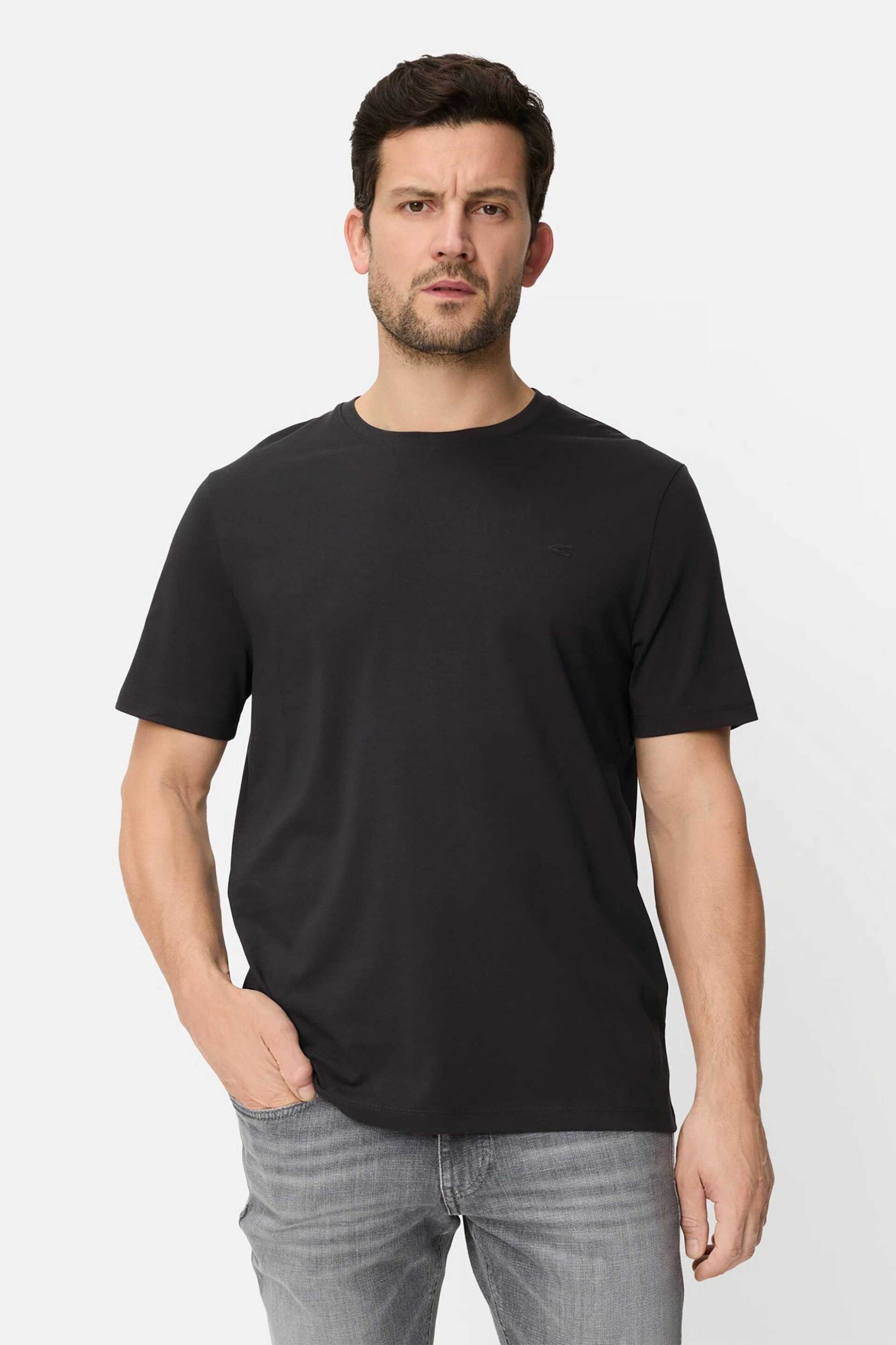 Camel Active ανδρικό T-shirt με κεντημένο monogram Regular Fit - C261NOS-409700-9T87 Μαύρο