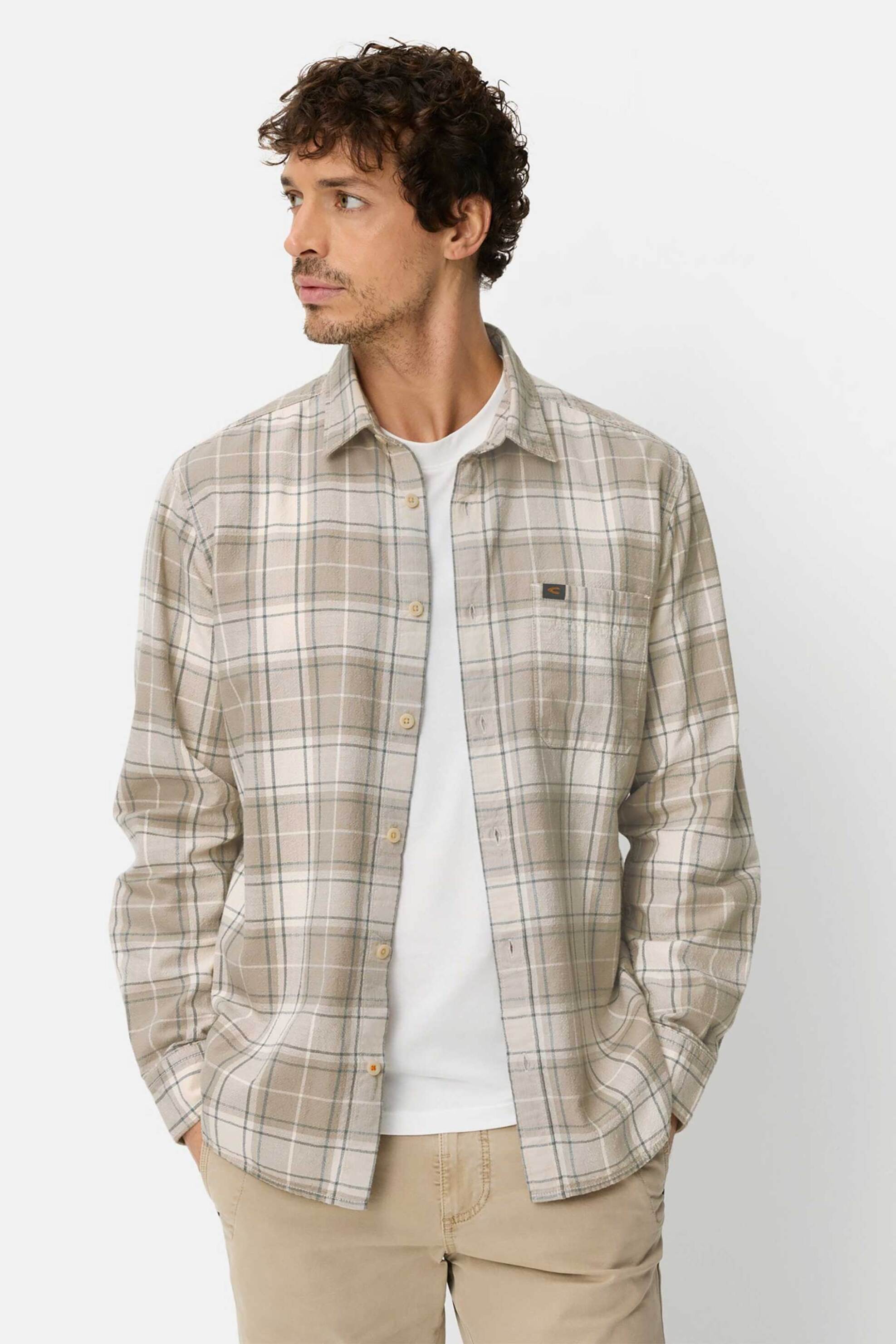 Camel Active ανδρικό πουκάμισο με καρό σχέδιο και τσέπη με monogram Regular Fit - C261-409111-7S11 Μπεζ