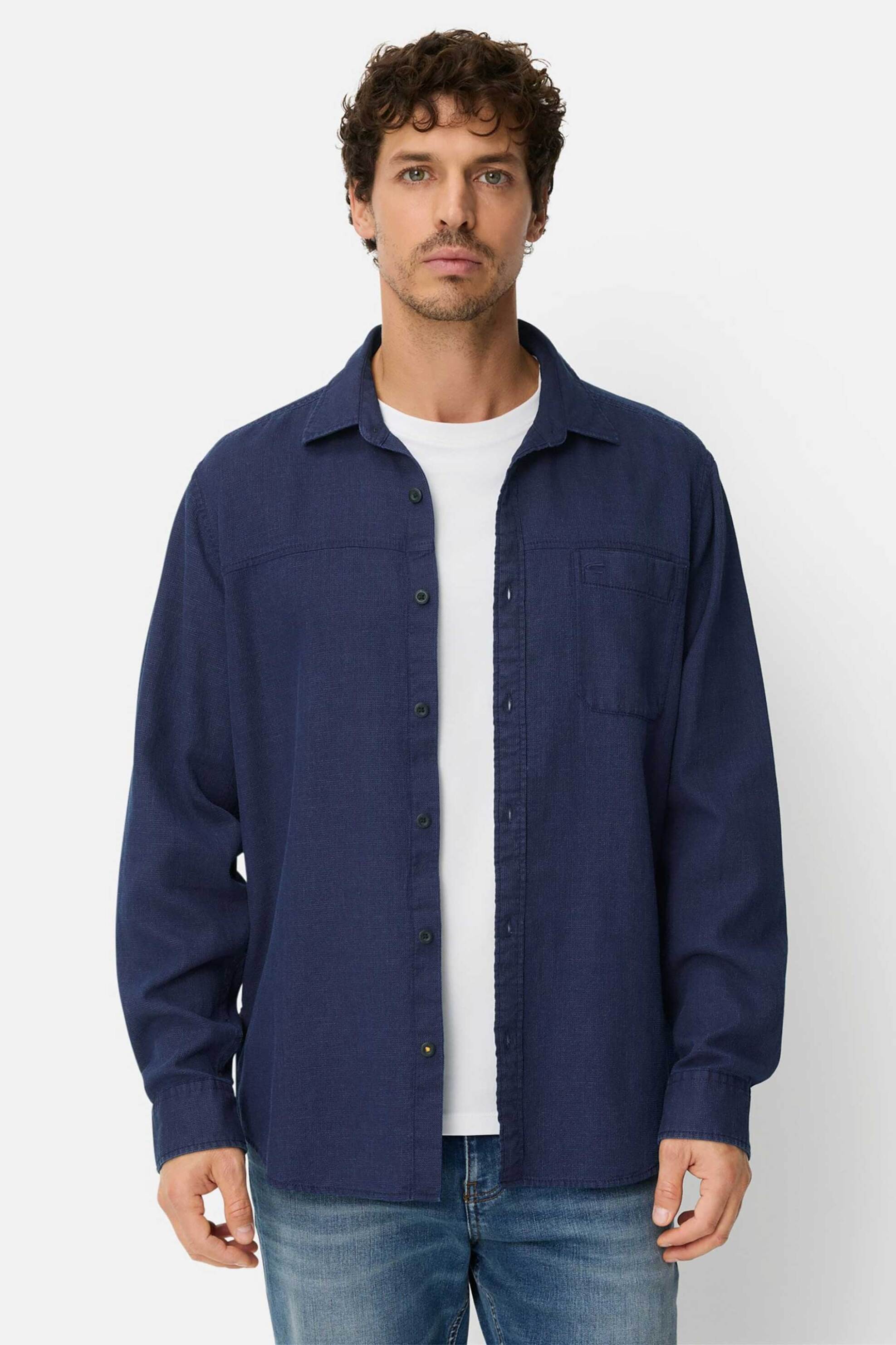 Camel Active ανδρικό πουκάμισο με τσέπη και κεντημένο monogram Regular Fit - C261-409136-7S36 Μπλε Σκούρο