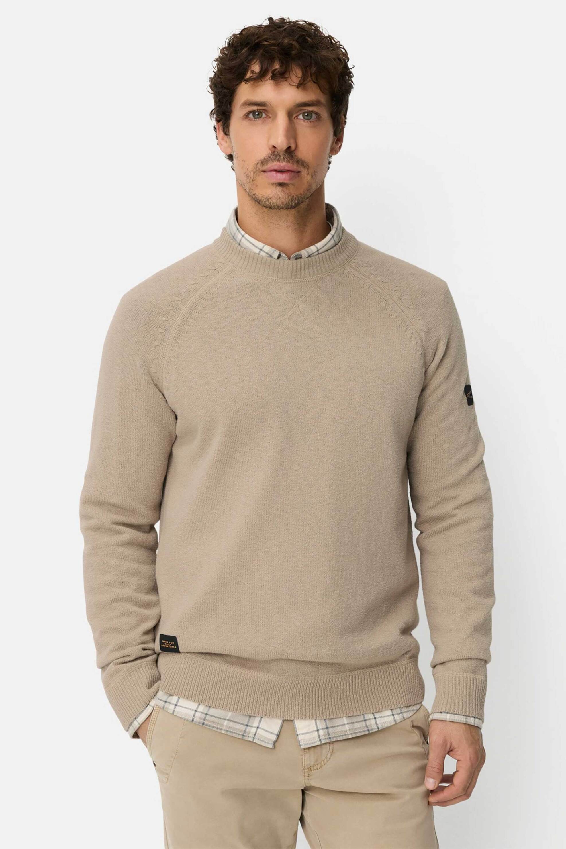 Camel Active ανδρικό πουλόβερ με monogram Regular Fit - C261-409500-7K56 Μπεζ