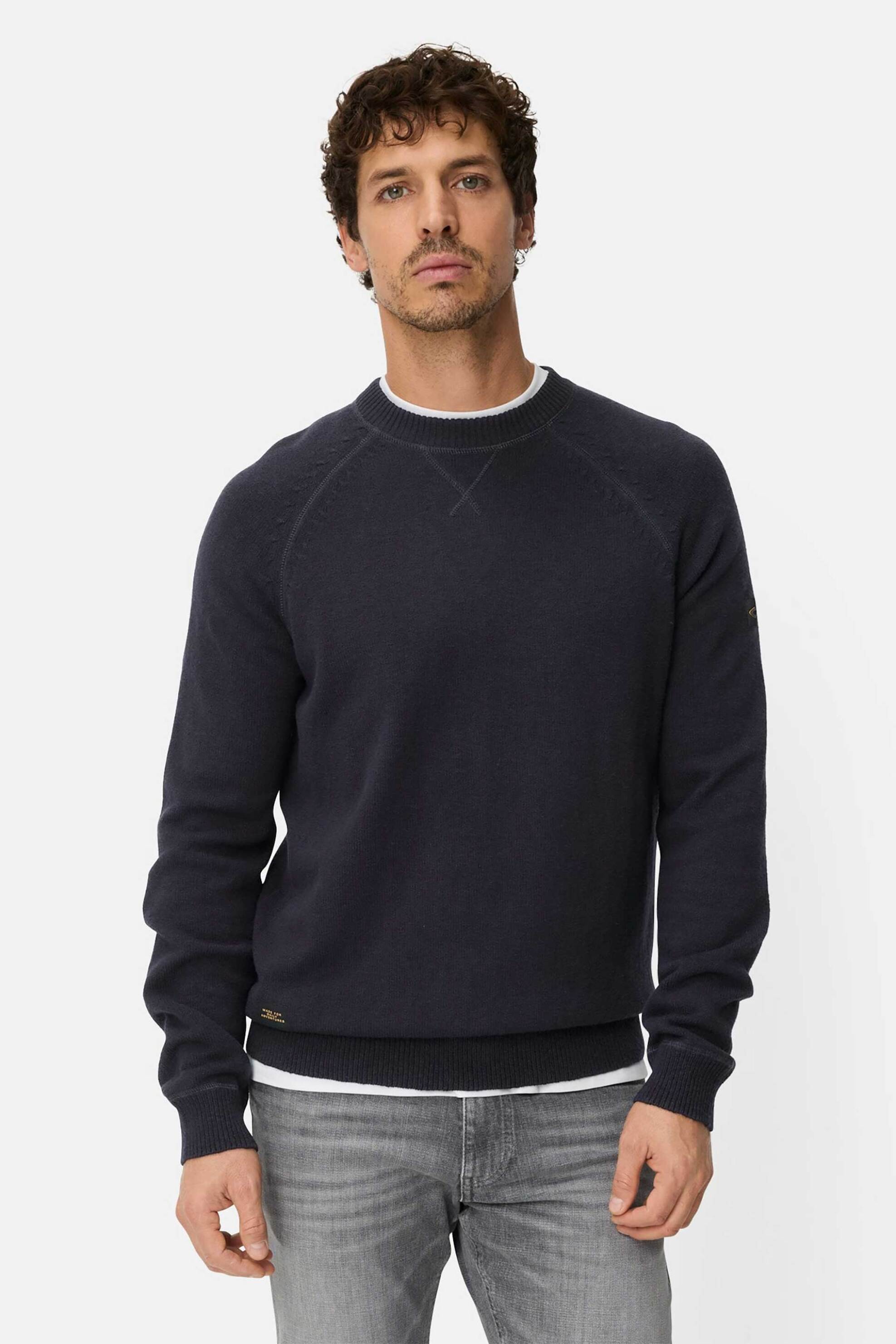 Camel Active ανδρικό πουλόβερ με monogram Regular Fit - C261-409500-7K56 Μπλε Σκούρο