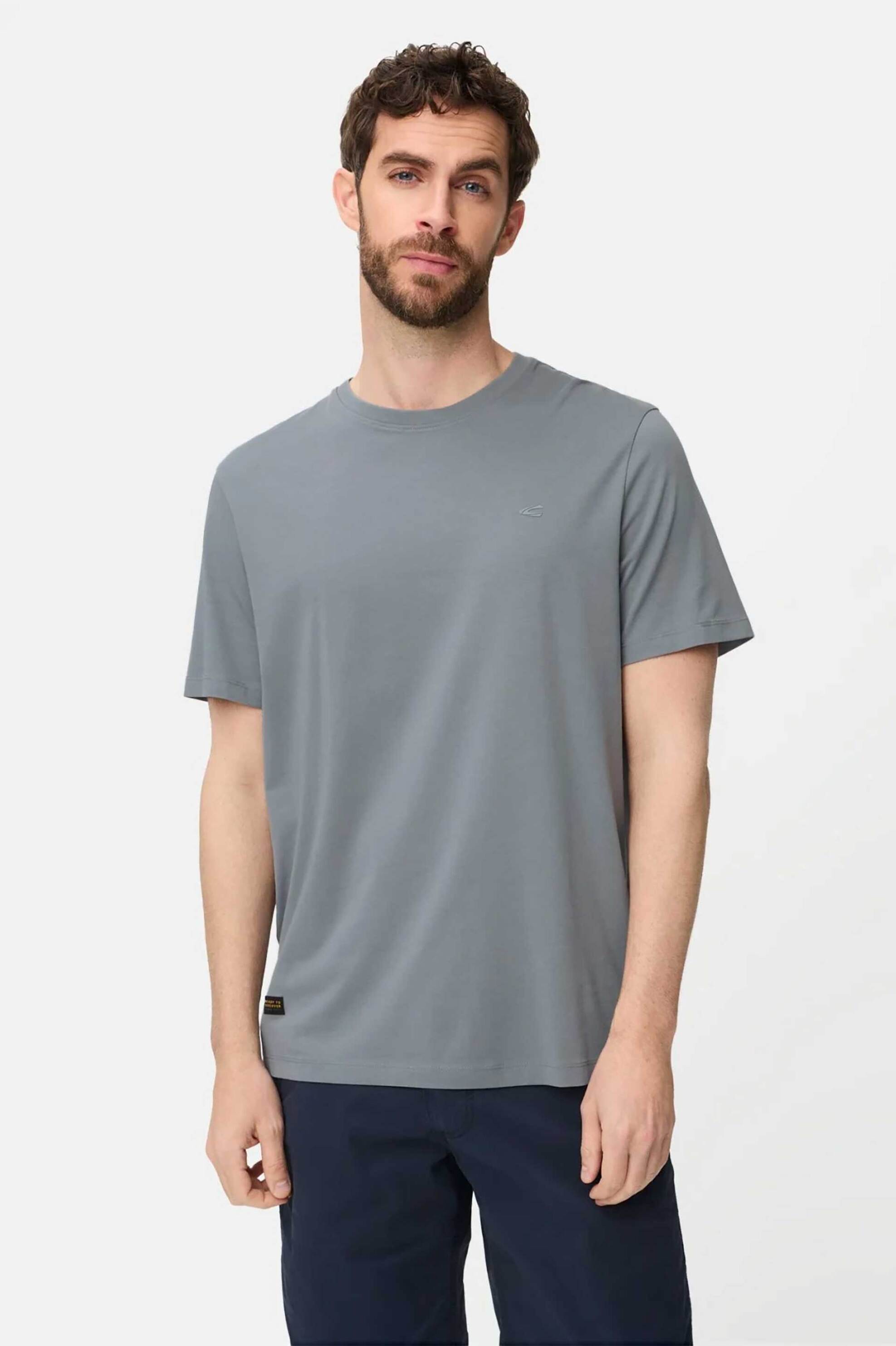 Camel Active ανδρικό T-shirt με κεντημένο monogram Regular Fit - C261-409700-7T07 Γκρι