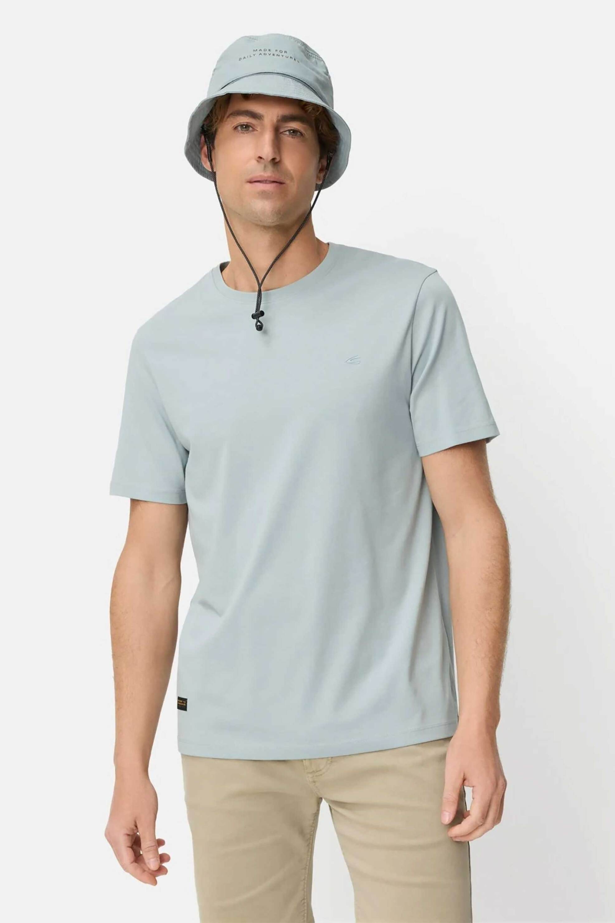 Camel Active ανδρικό T-shirt με κεντημένο monogram Regular Fit - C261-409700-7T07 Γκρι Γαλάζιο