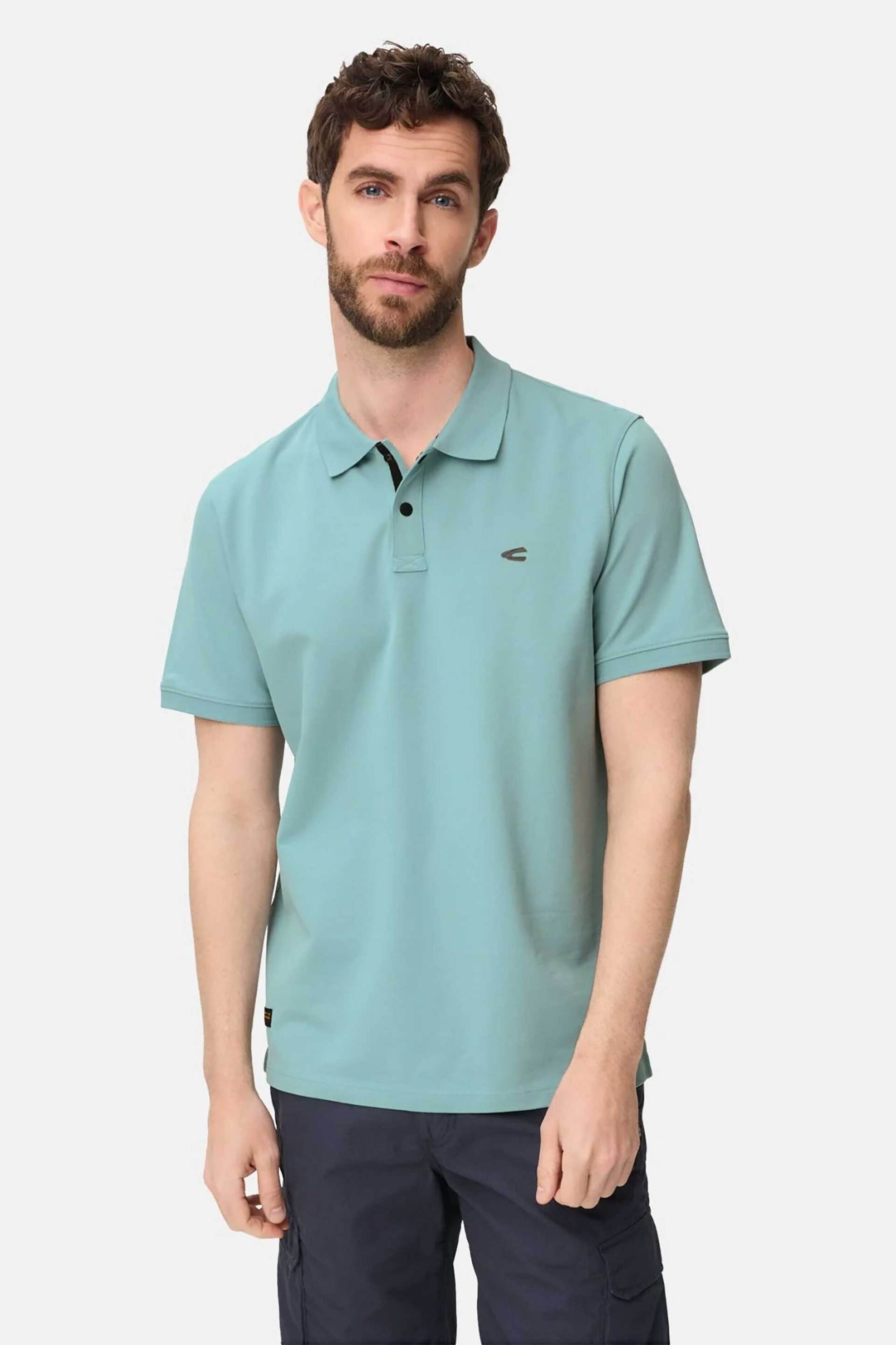 Camel Active ανδρική μπλούζα πόλο πικέ με κεντημένο monogram Regular Fit - C261-409920-7P01 Πράσινο Aqua