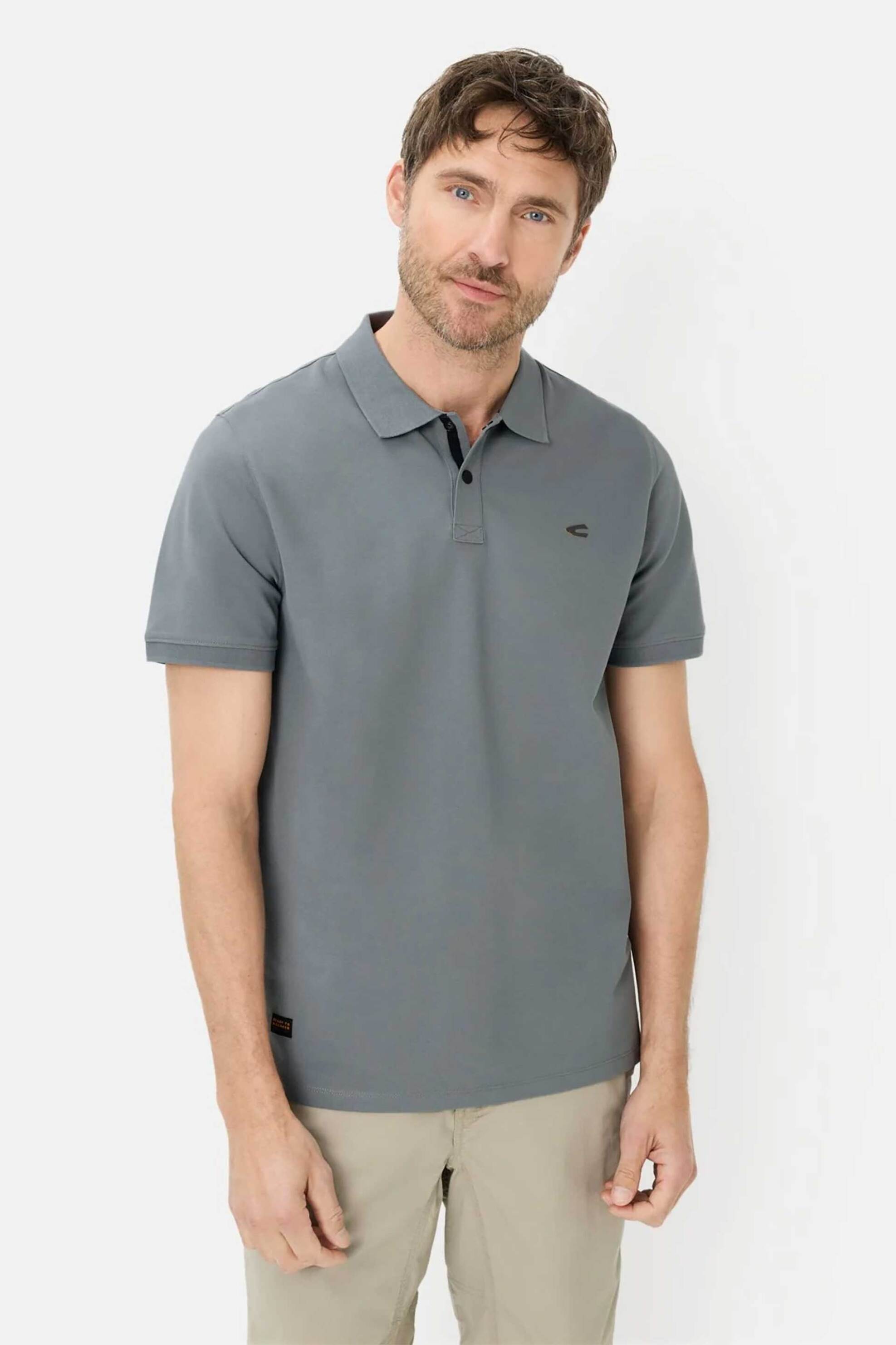 Camel Active ανδρική μπλούζα πόλο πικέ με κεντημένο monogram Regular Fit - C261-409920-7P01 Γκρι