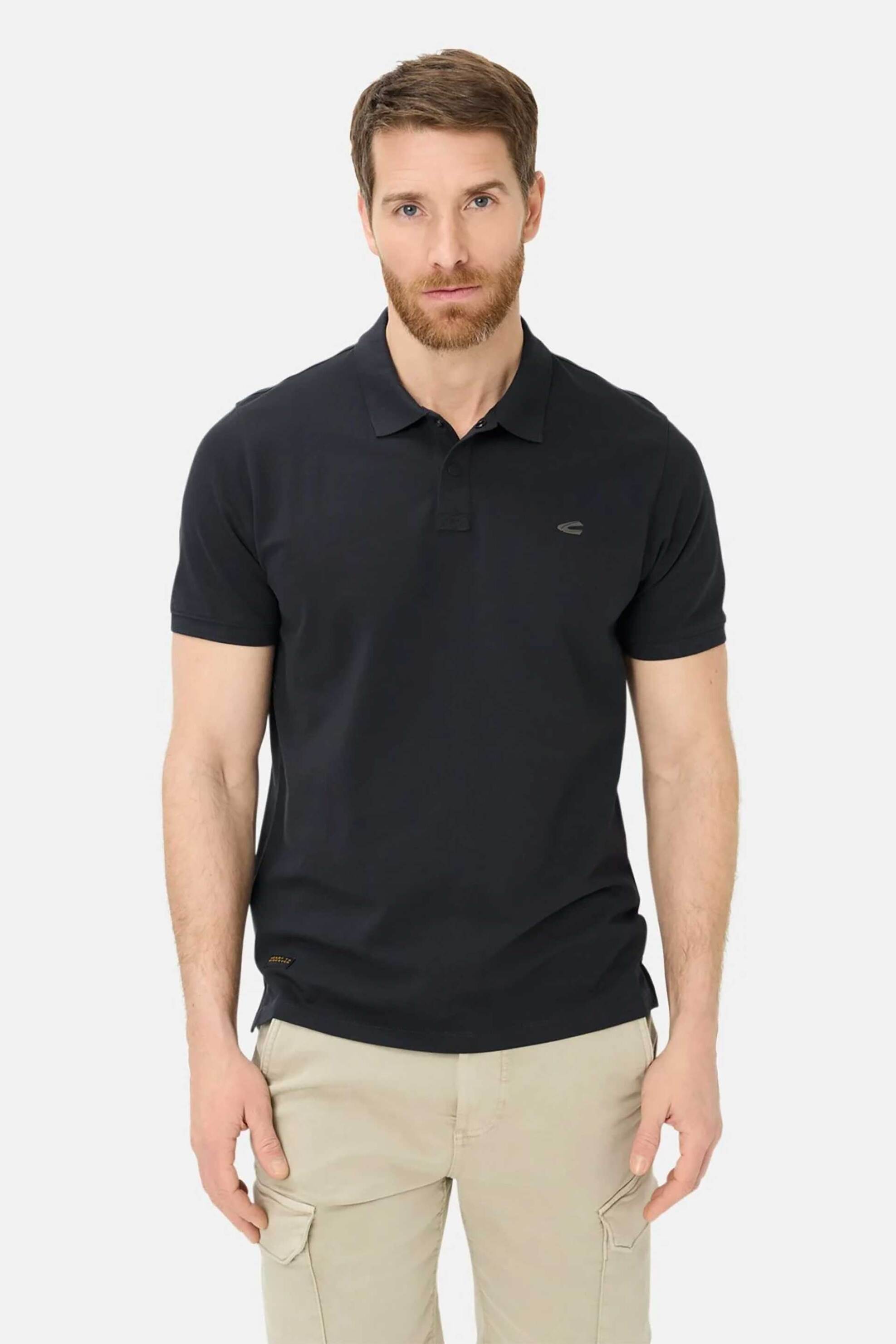 Camel Active ανδρική μπλούζα πόλο πικέ με κεντημένο monogram Regular Fit - C261-409920-7P01 Μπλε Σκούρο