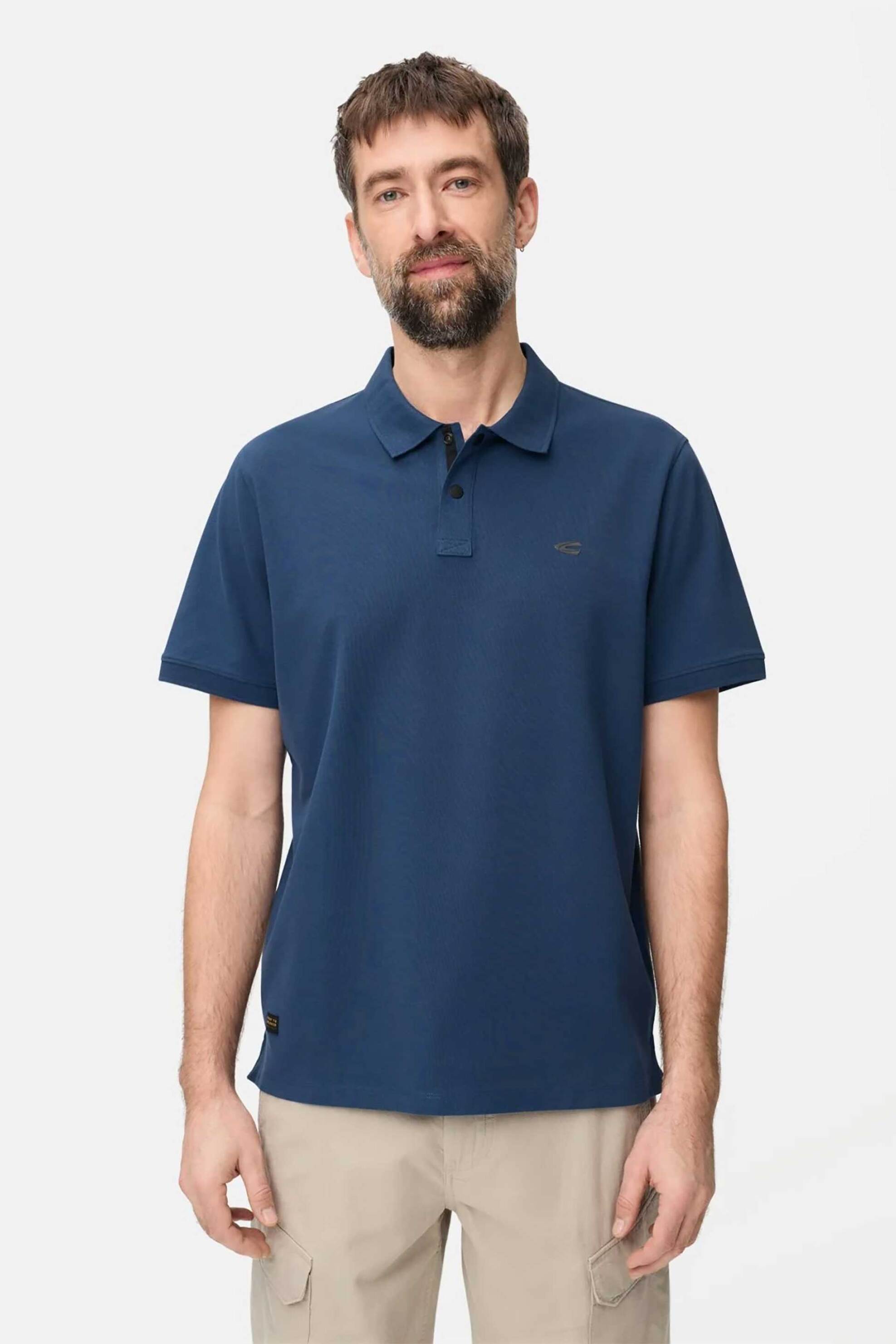 Camel Active ανδρική μπλούζα πόλο πικέ με κεντημένο monogram Regular Fit - C261-409920-7P01 Μπλε