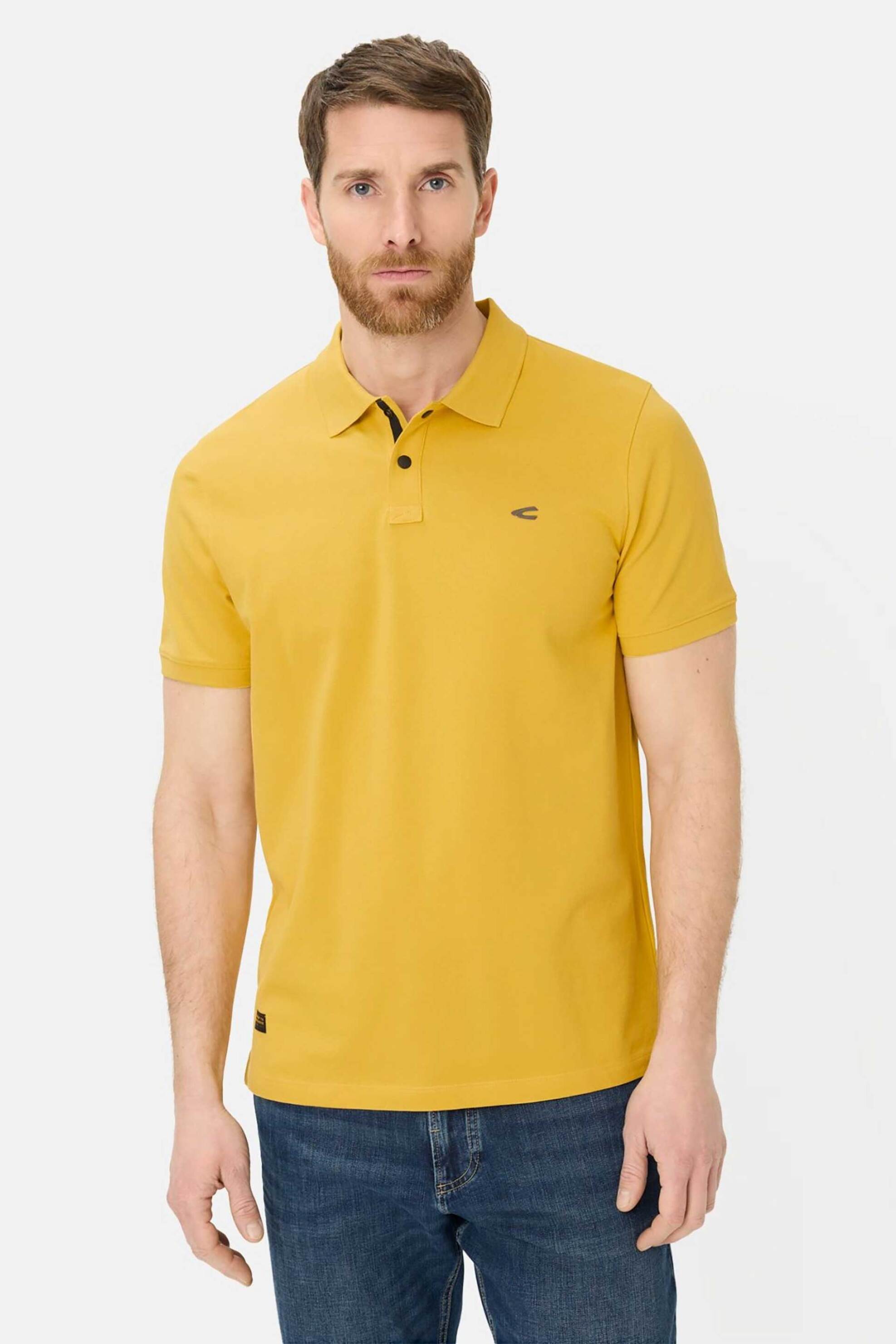 Camel Active ανδρική μπλούζα πόλο πικέ με κεντημένο monogram Regular Fit - C261-409920-7P01 Κίτρινο