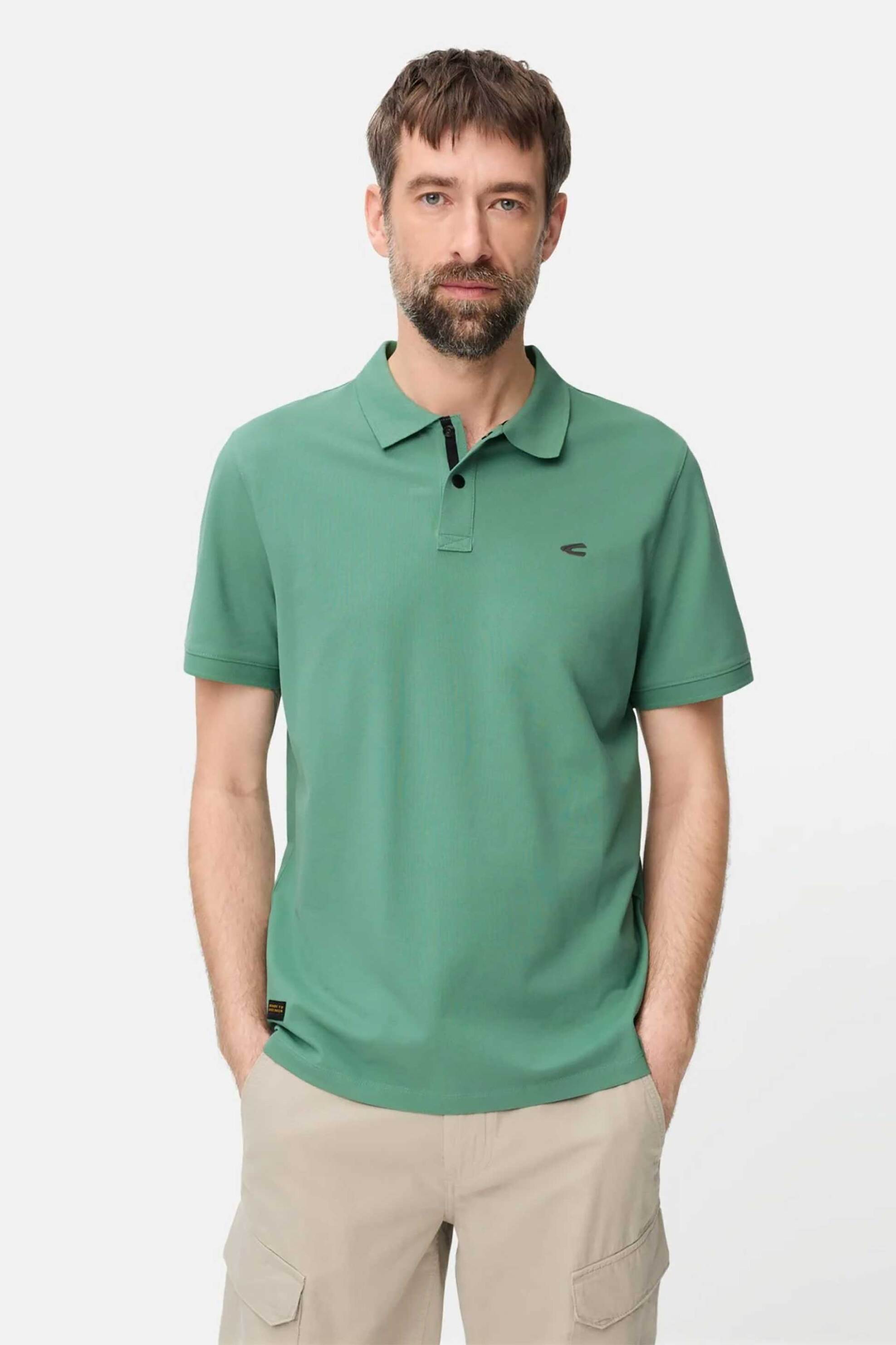 Camel Active ανδρική μπλούζα πόλο πικέ με κεντημένο monogram Regular Fit - C261-409920-7P01 Πράσινο