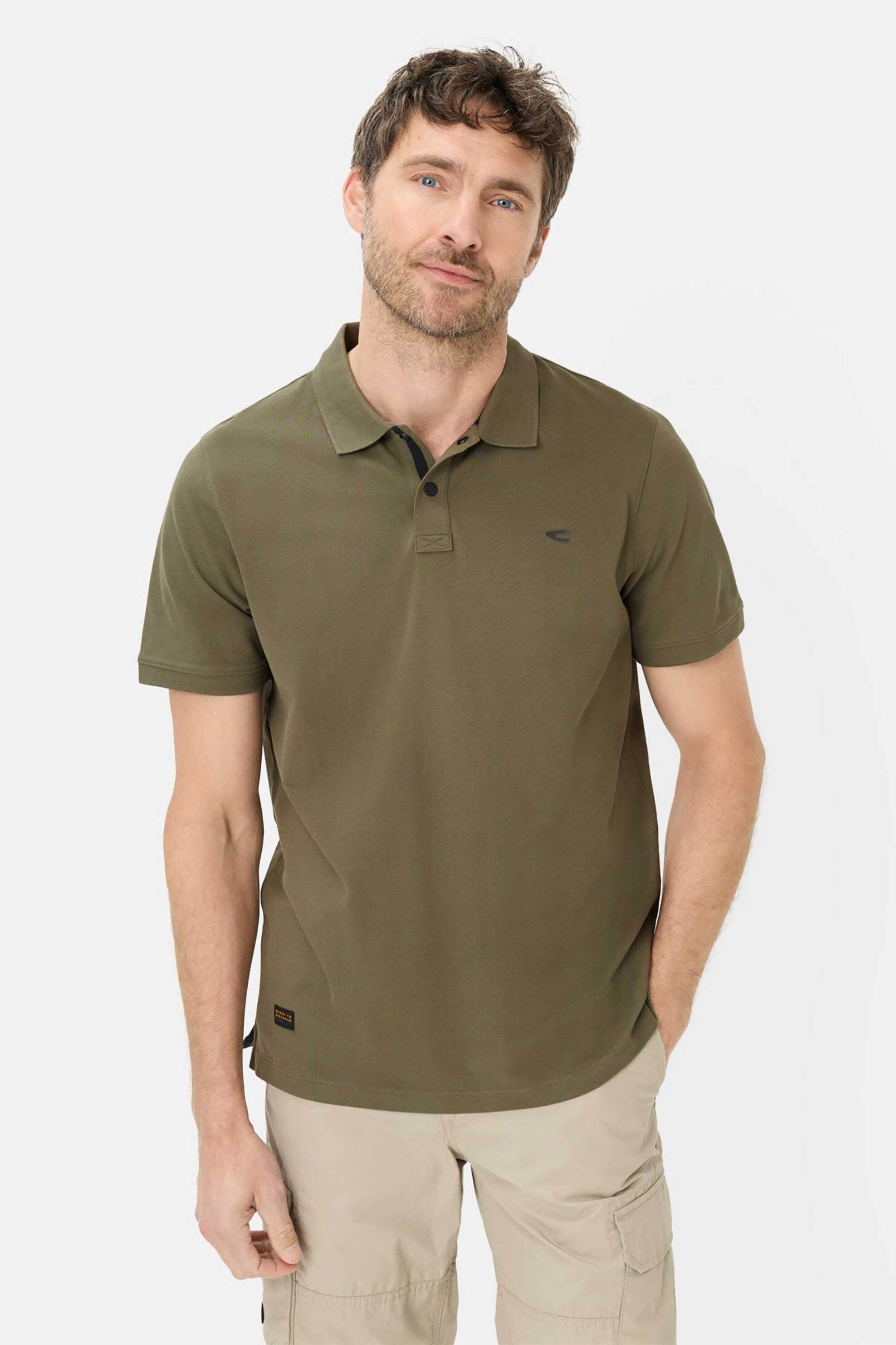 Camel Active ανδρική μπλούζα πόλο πικέ με κεντημένο monogram Regular Fit - C261-409920-7P01 Λαδί