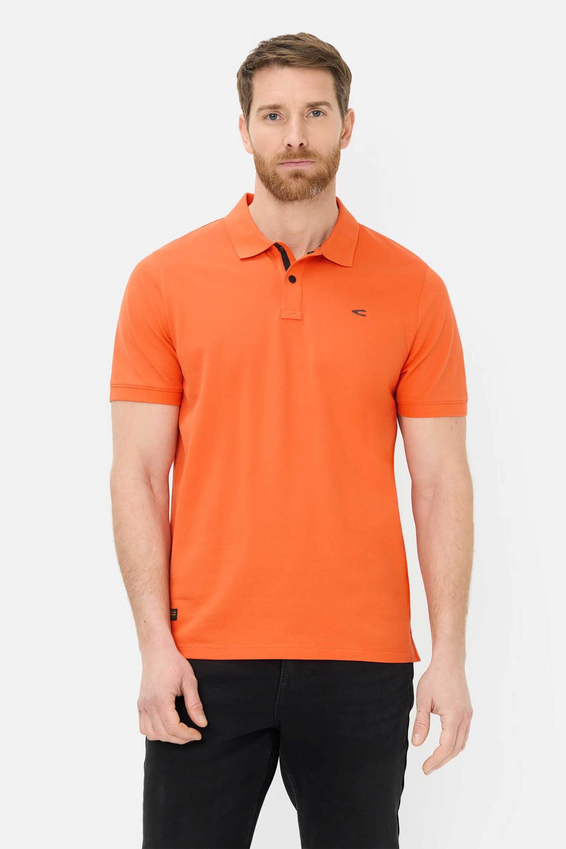 Camel Active ανδρική μπλούζα πόλο πικέ με κεντημένο monogram Regular Fit - C261-409920-7P01 Πορτοκαλί
