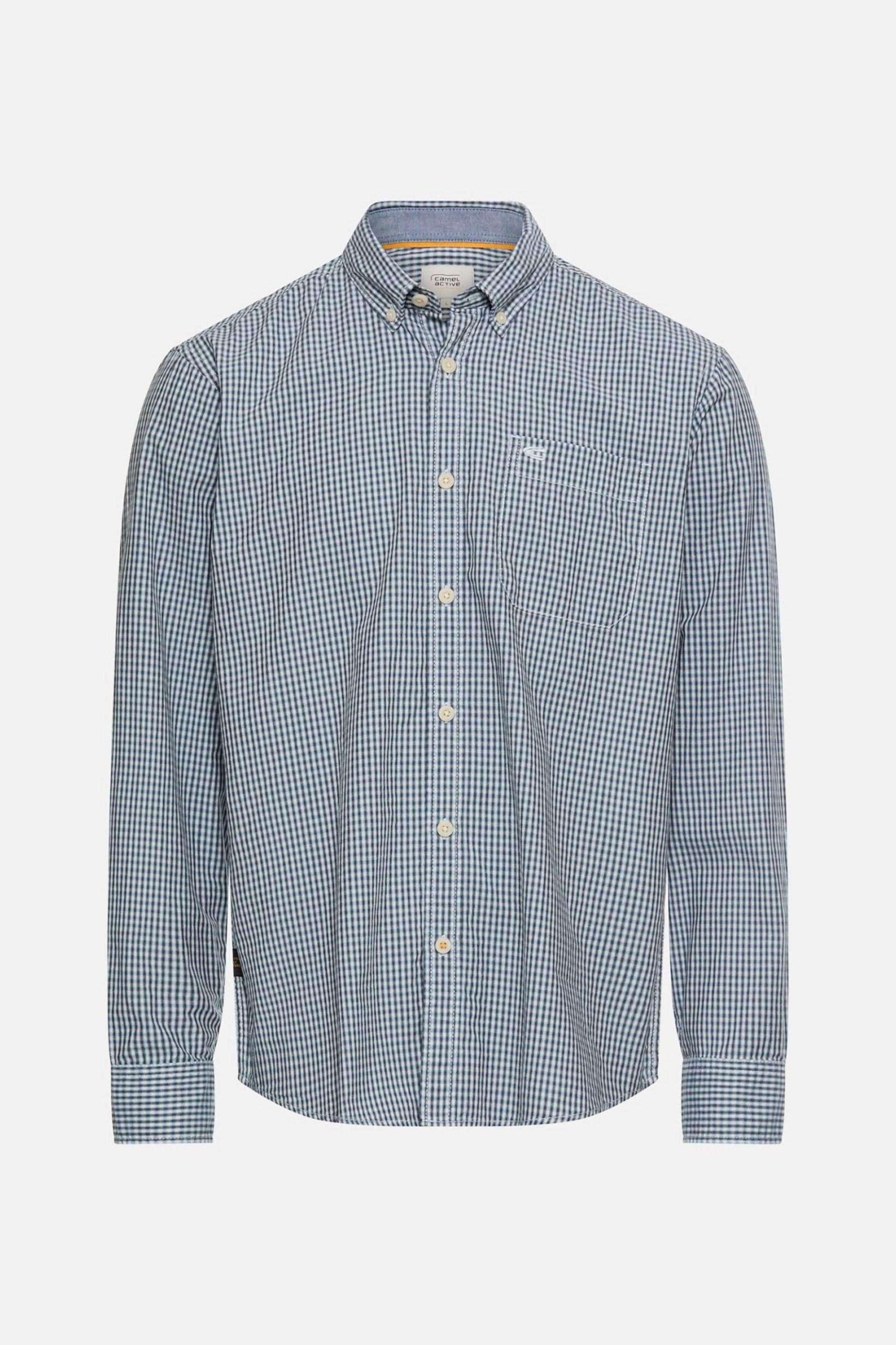 Camel Active Ανδρικό Πουκάμισο Button Down με Καρό Σχέδιο Και Τσέπη Κεντημένο Monogram Regular Fit - C261Nos-409103-9S03 Μπλε Σκούρο