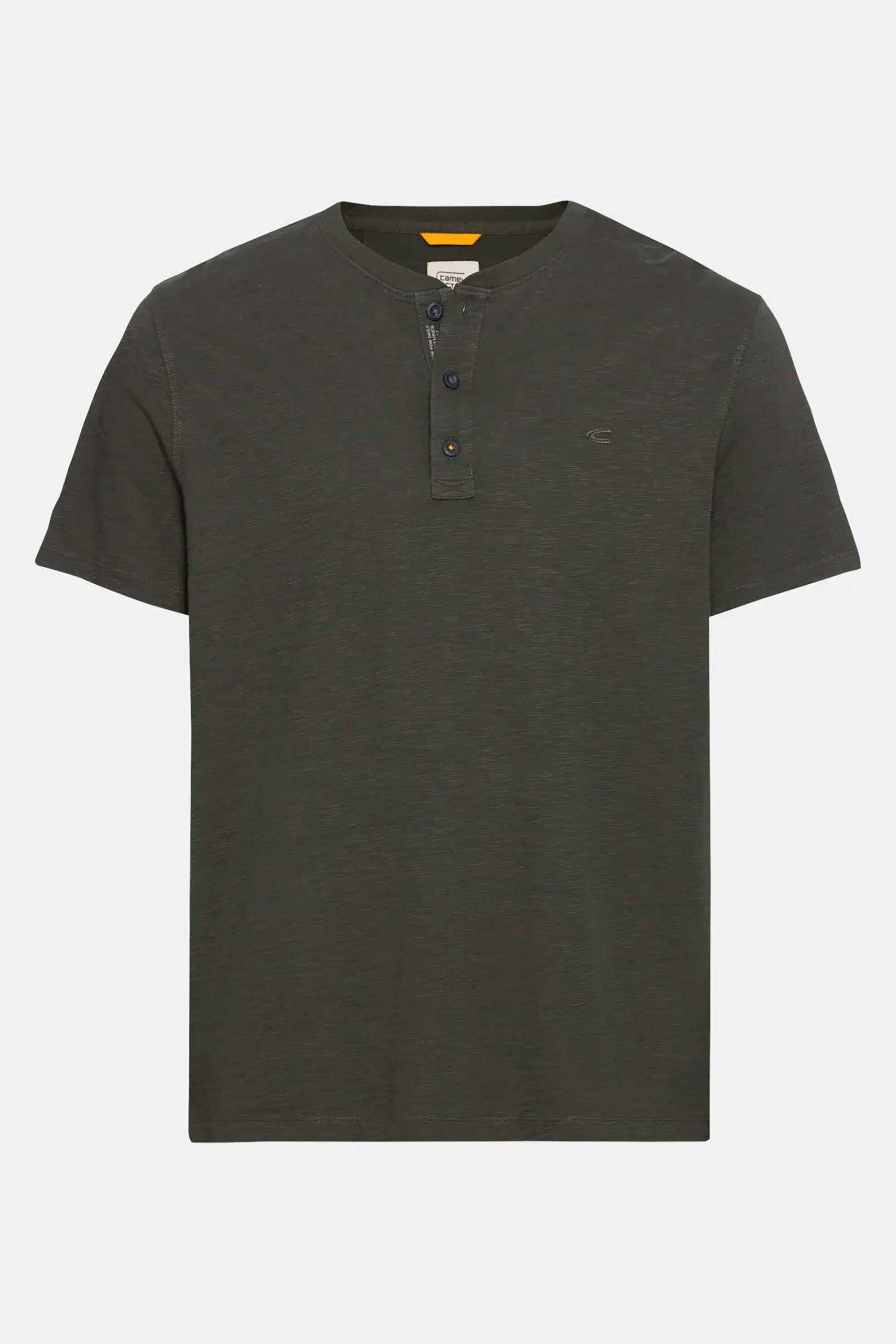 Camel Active Ανδρική Κοντομάνικη Μπλούζα Henley με Κεντημένο Monogram Regular Fit - C261Nos-409474-9T84 Χακί