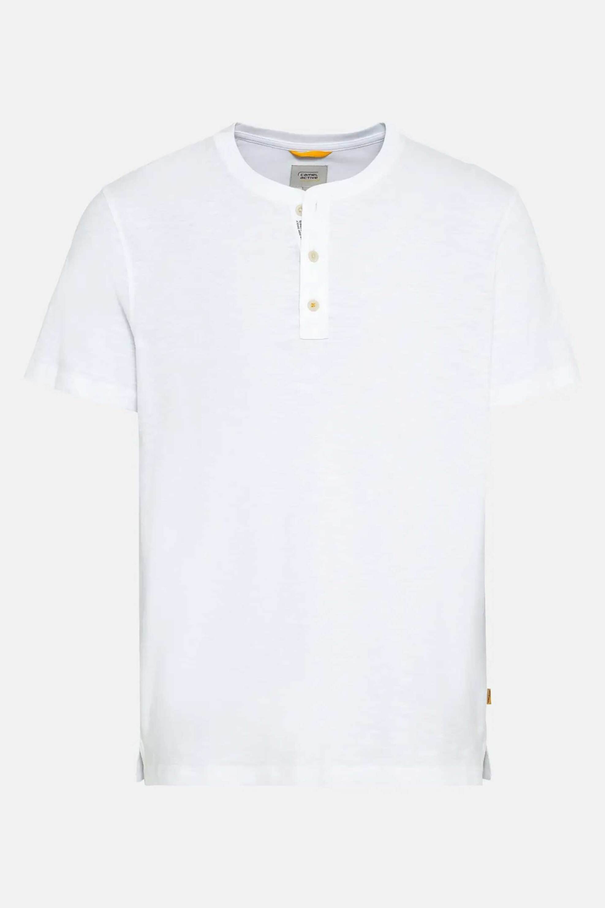 Camel Active Ανδρική Κοντομάνικη Μπλούζα Henley με Κεντημένο Monogram Regular Fit - C261Nos-409474-9T84 Λευκό