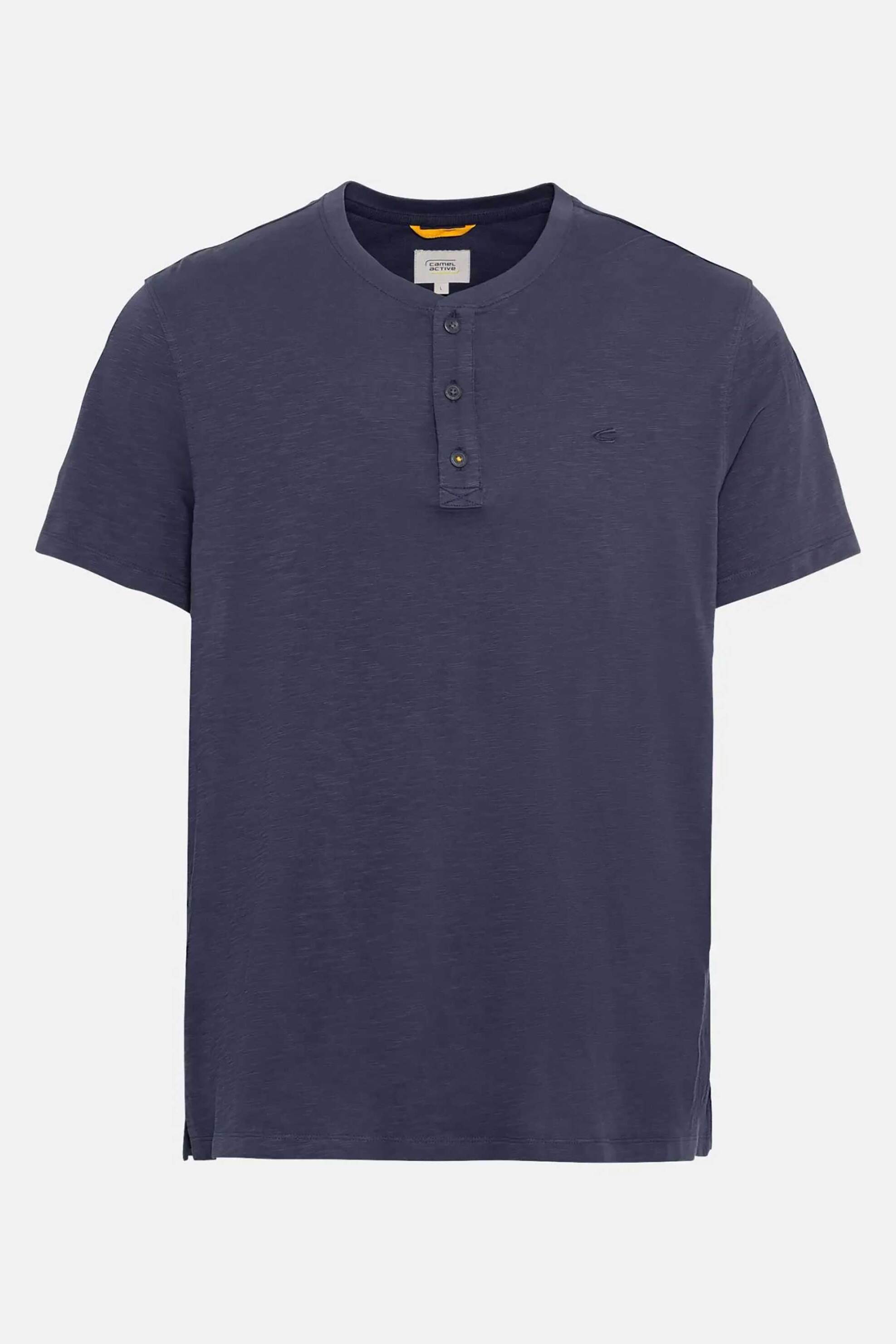 Camel Active Ανδρική Κοντομάνικη Μπλούζα Henley με Κεντημένο Monogram Regular Fit - C261Nos-409474-9T84 Μπλε Σκούρο