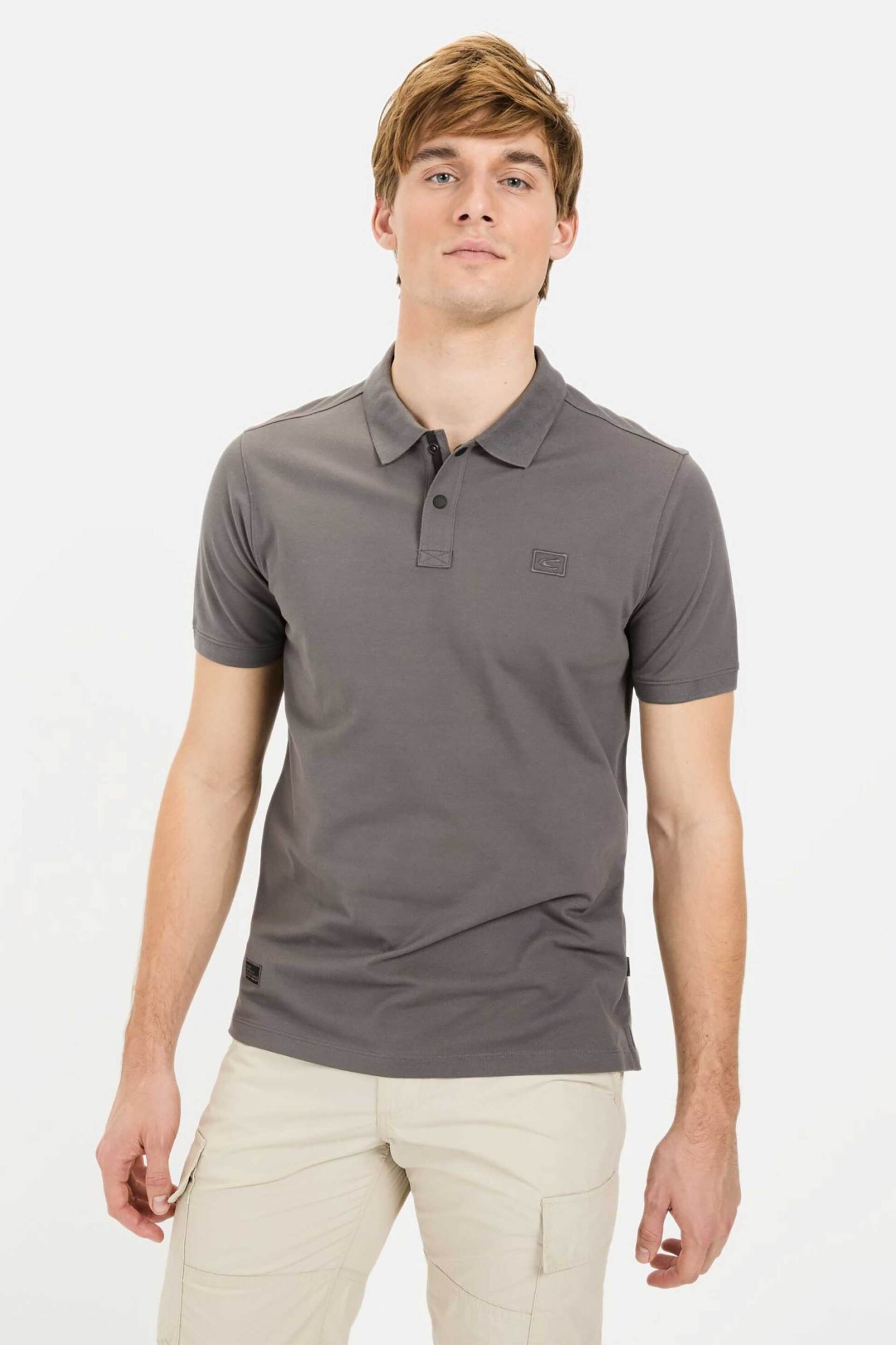 Camel Active ανδρική μπλούζα πόλο πικέ με κεντημένο monogram Regular Fit - C261-409920-5P01N Γκρι