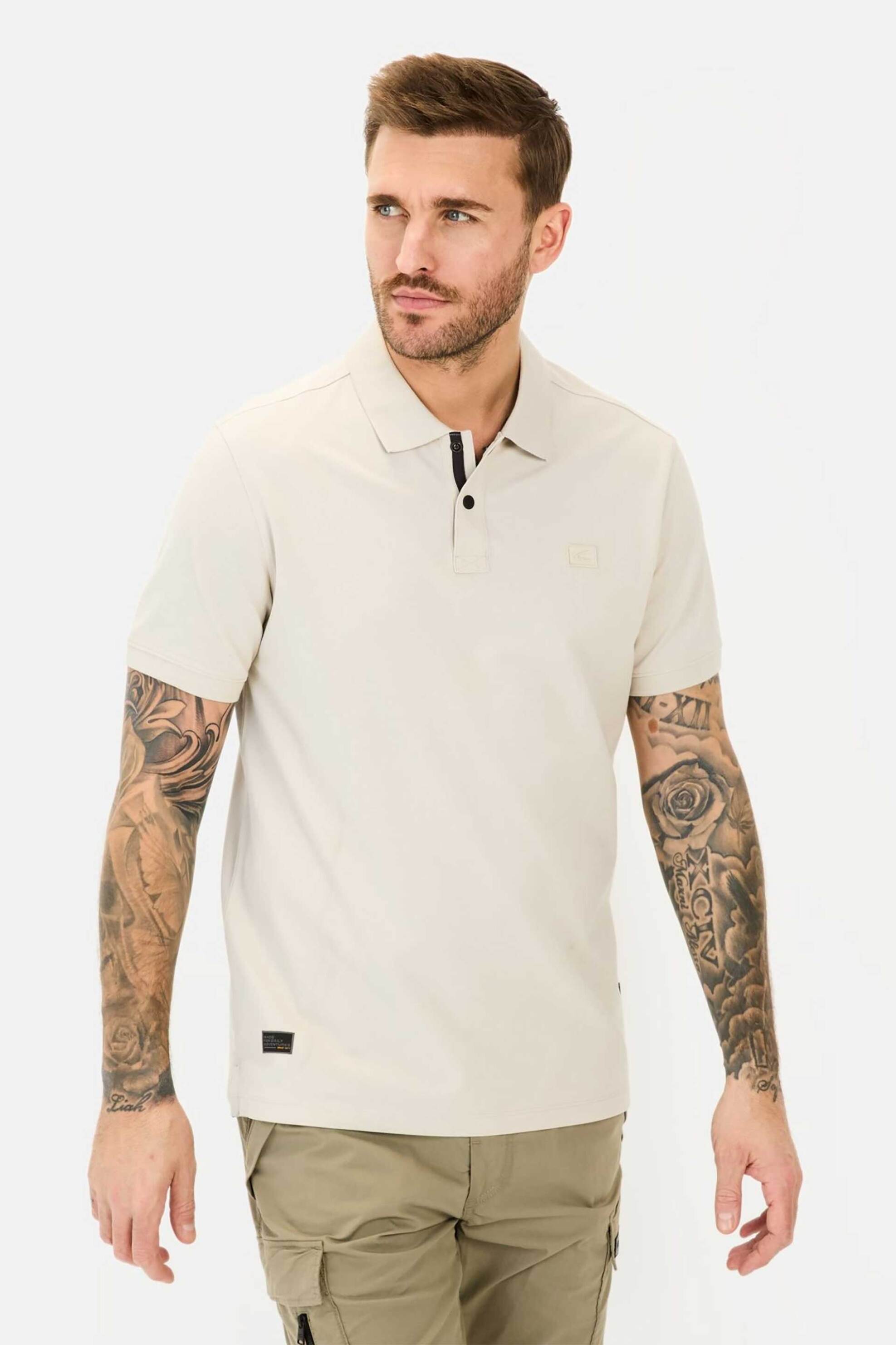 Camel Active ανδρική μπλούζα πόλο πικέ με κεντημένο monogram Regular Fit - C261-409920-5P01N Μπεζ