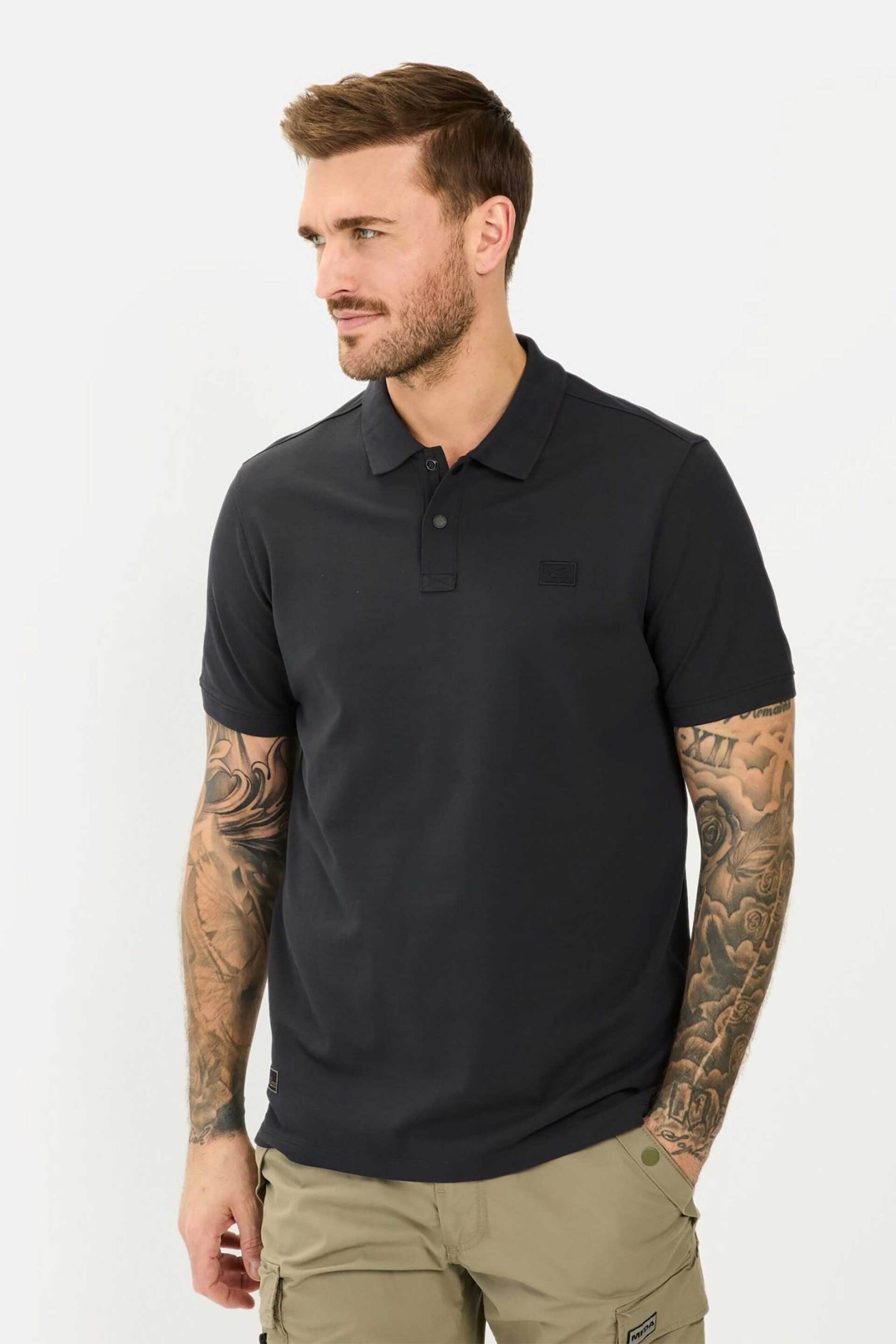 Camel Active ανδρική μπλούζα πόλο πικέ με κεντημένο monogram Regular Fit - C261-409920-5P01N Μπλε Σκούρο